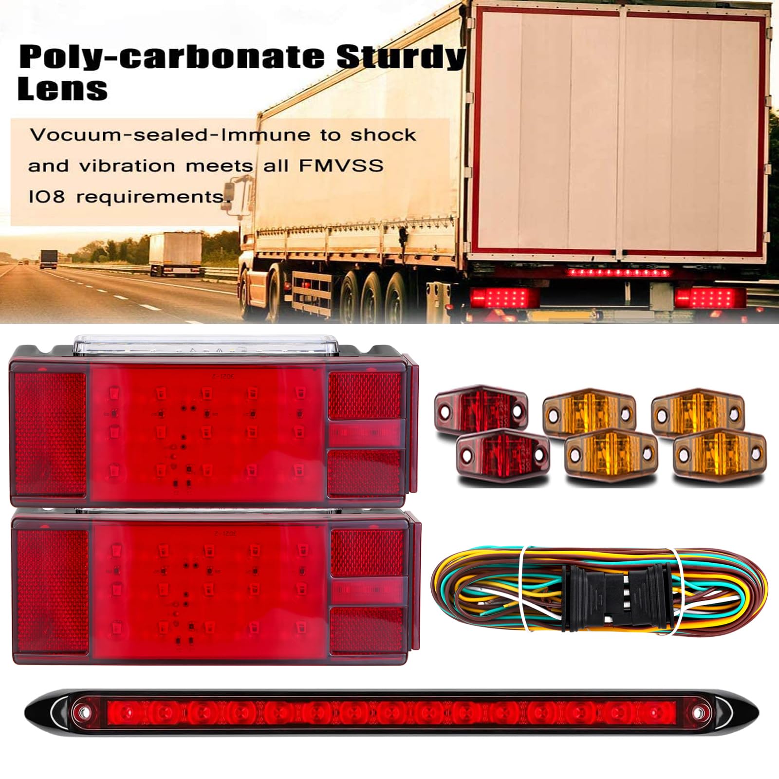 LIMICAR Boat Trailer Lights Kit, IP68 Submersible LED, 13.7in 3rd Light Bar, Red & Amber, Model 200725