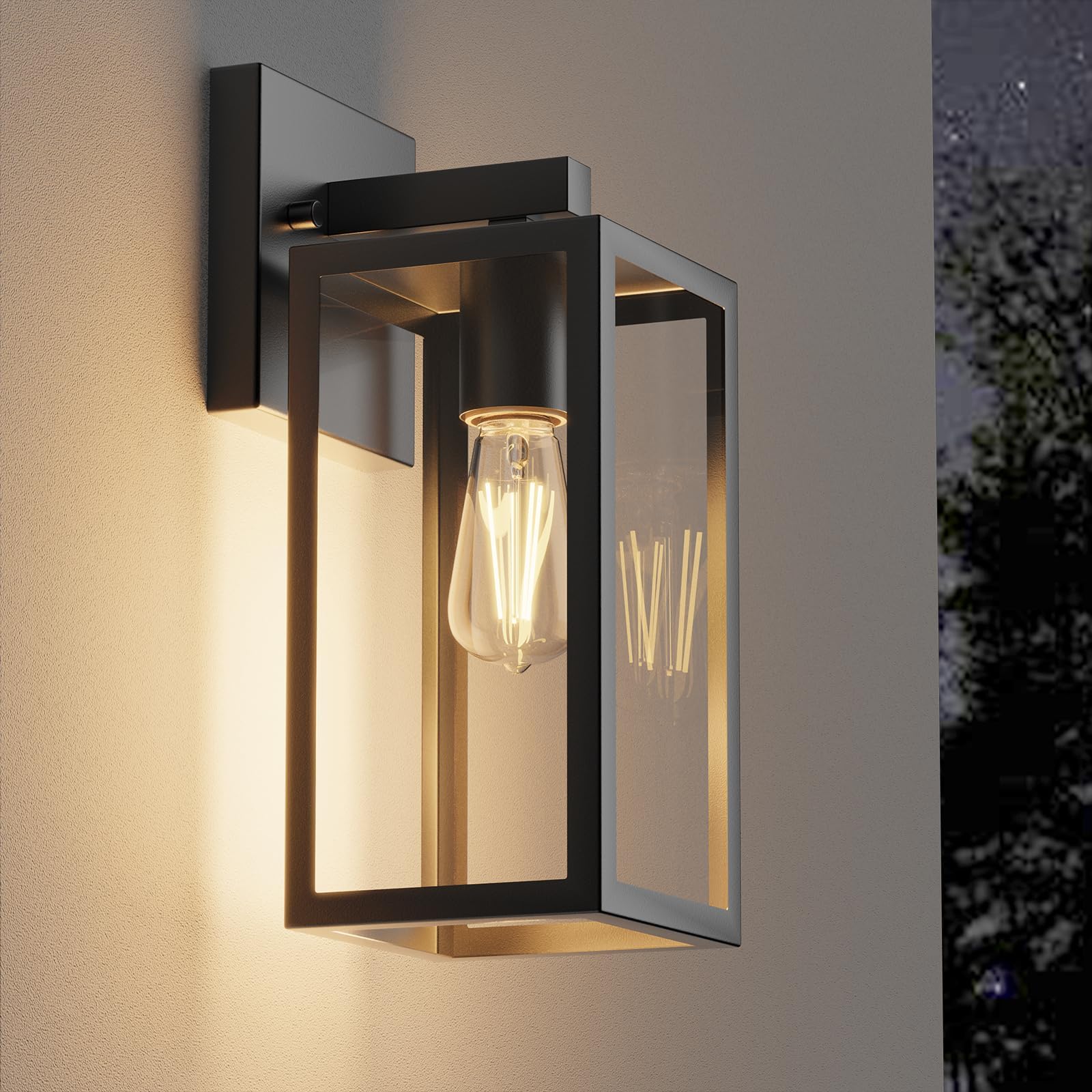 Porch Wall Lights Outdoor, Waterproof Lanterns with Frame and Clear Glass Shade, Exterior Front Porch Light Matte Black Wall Sco