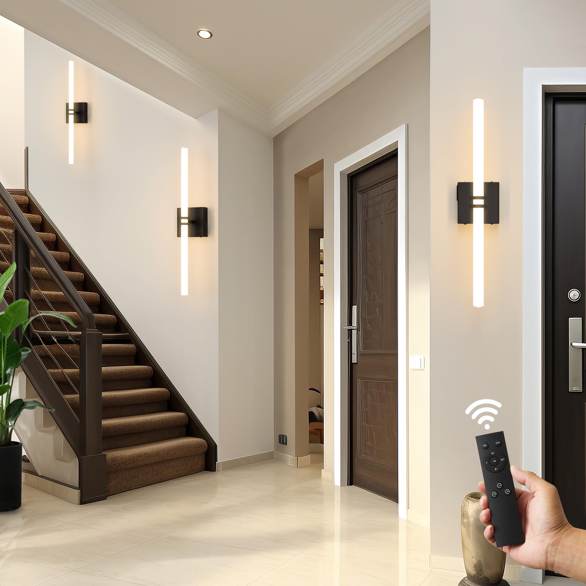 Eicrkodn Battery Operated Wall Sconce, Dimmable Remote Control, 22 Inch, Black, Model 001battery, Acrylic Material