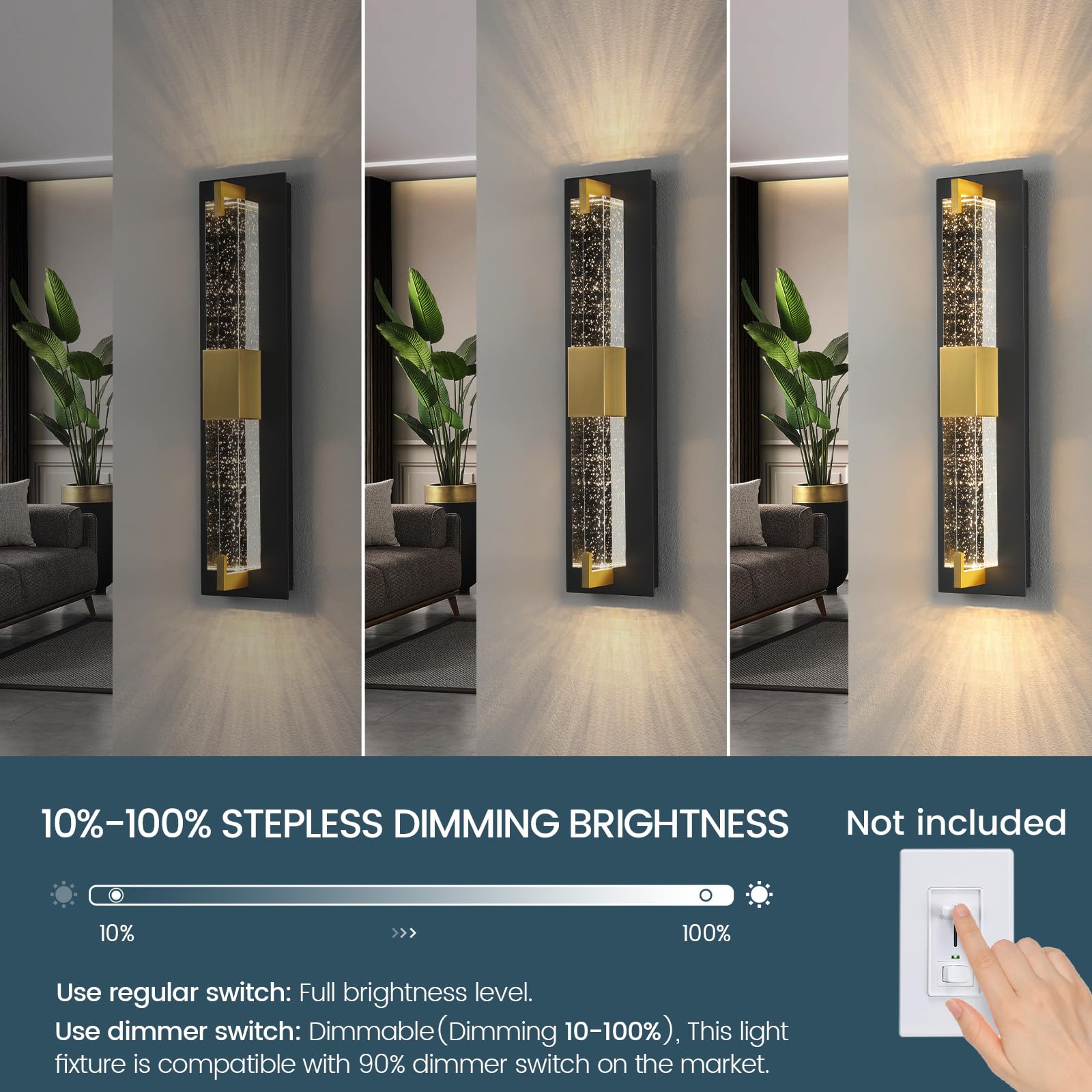 WOSHITU LED Wall Sconce Light: 19 Inch Black & Gold Modern Sconces Wall Lighting 3000K Dimmable Crystal Wall Lamps Indoor Bathro