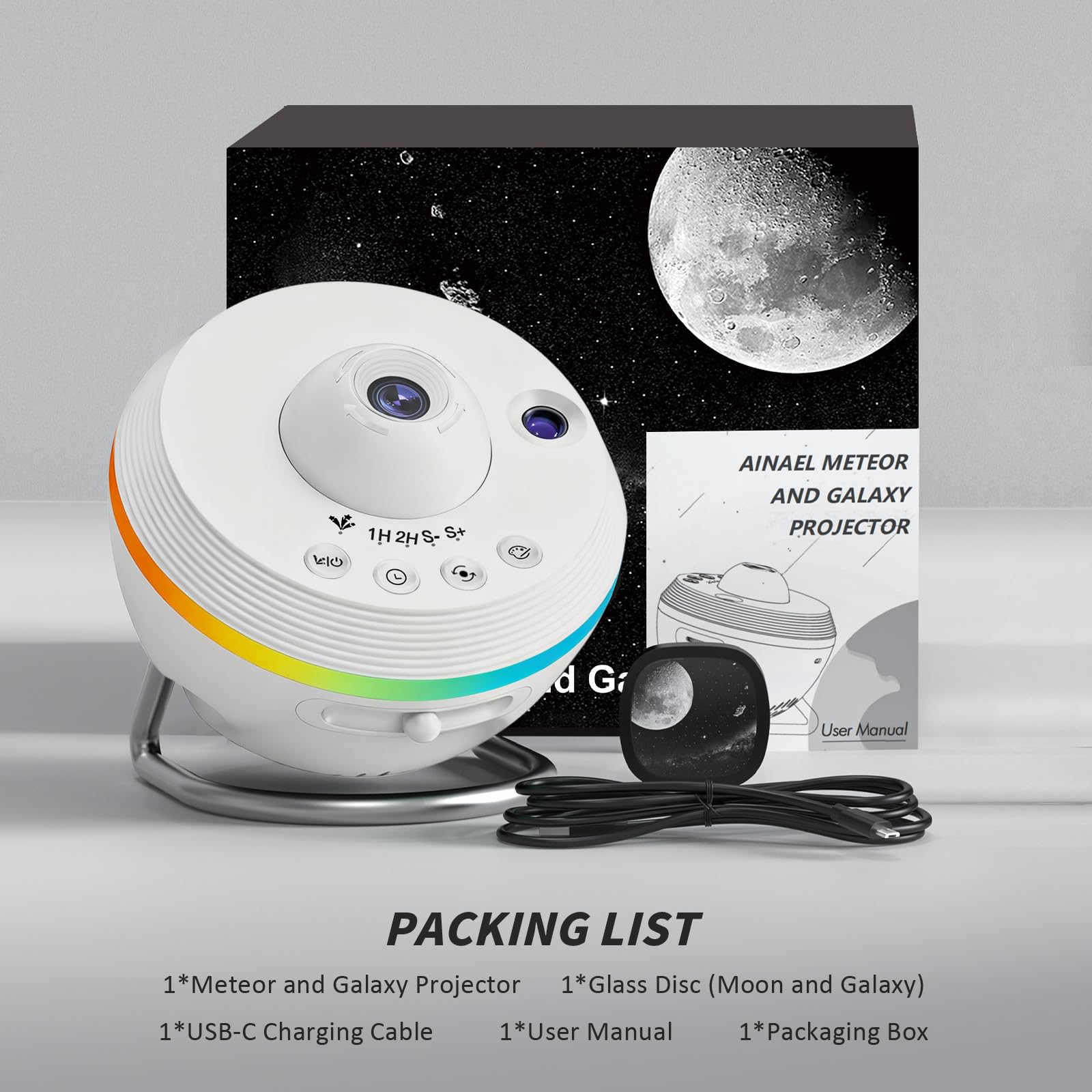 Ainael Galaxy Projector - White Star Projector Night Light with Light Strip, Model SKE-TKQ01 for Kids & Adults, Perfect Christmas Gift