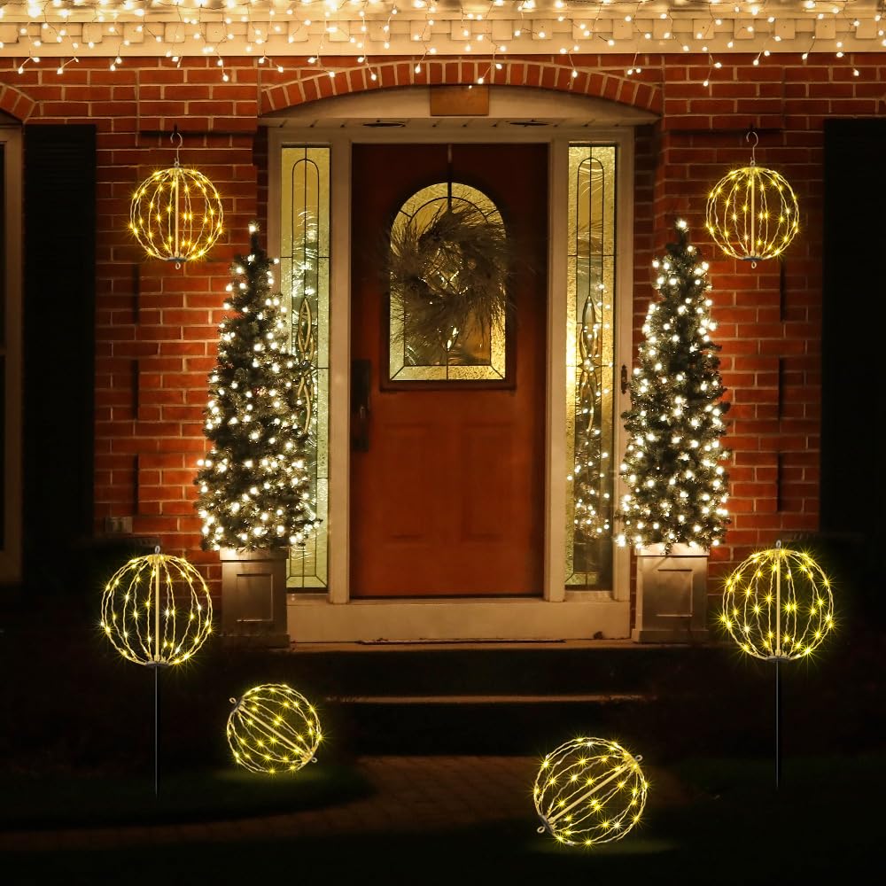 Lightshare 10In 48Led Light Ball Yard Decoration Pathway Lights Sphere Light With Fold Flat Metal Frame Indoor Outdoor Waterproo