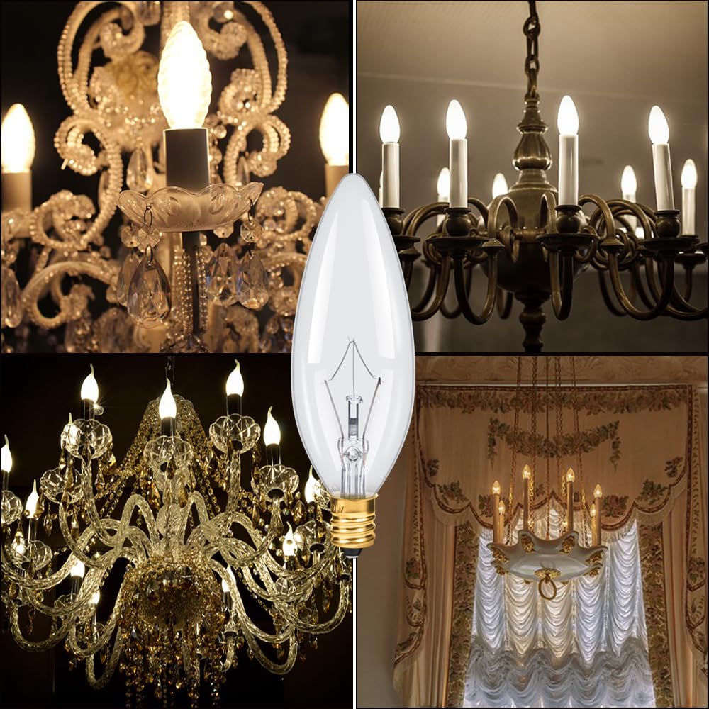 NETEHA 12 Pack Candelabra Torpedo 25W E12 Vintage Light Bulbs, 2700K Warm White Dimmable Glass for Chandeliers and Ceiling Fans