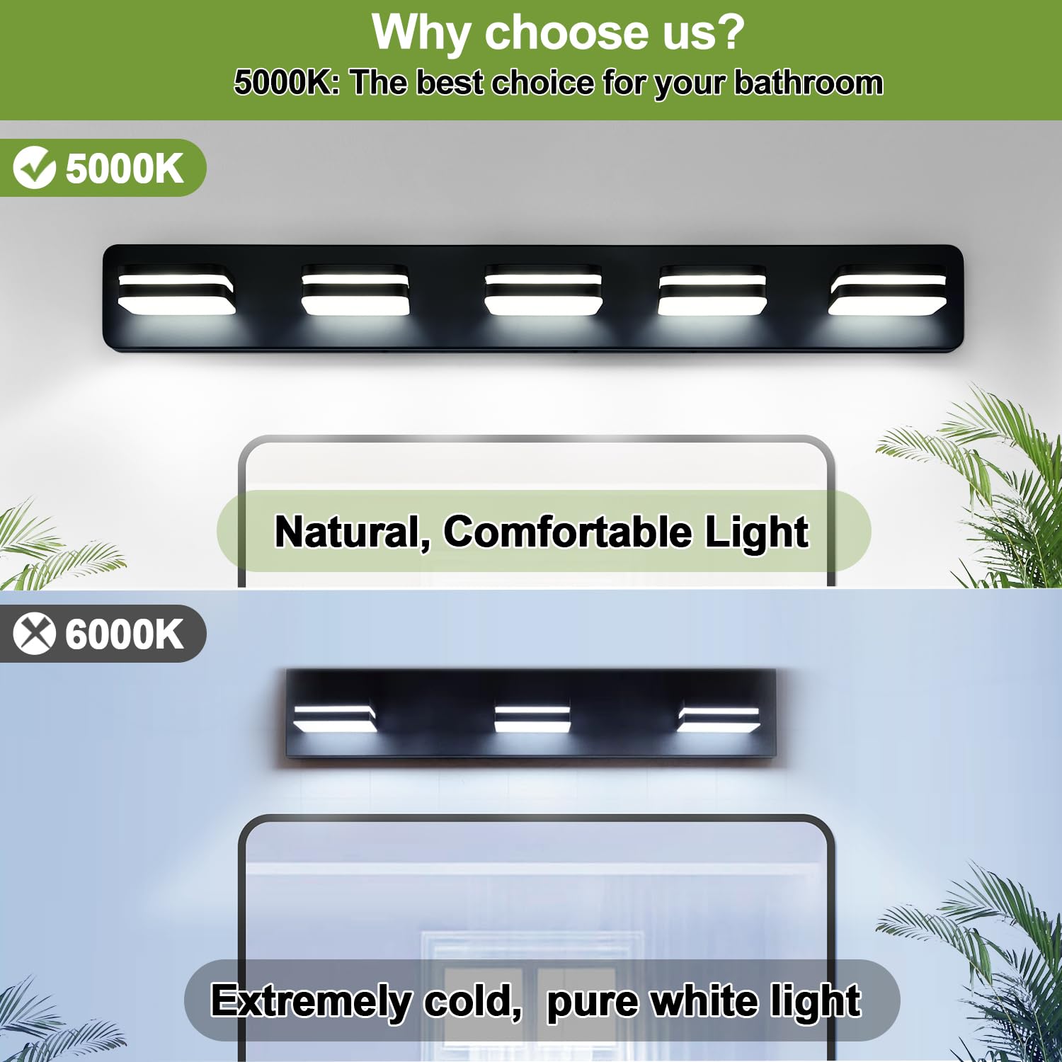 Torondo Modern Black Led Bathroom Vanity Light, 5-Light Bathroom Lighting Fixtures Over Mirror, Led Vanity Lights, Matte Black B