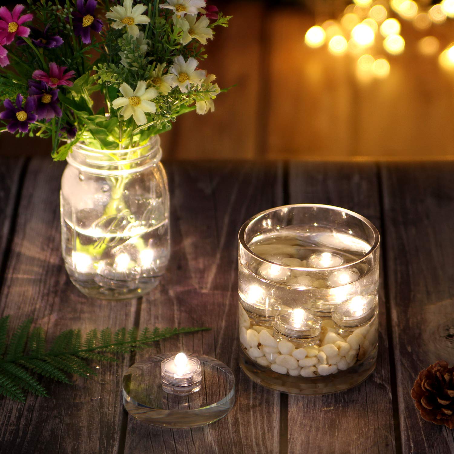 Agptek 24X Led Submersible Waterproof Wedding/Party/Floral Decoration Tea Vase Battery Light Candles-Warm White
