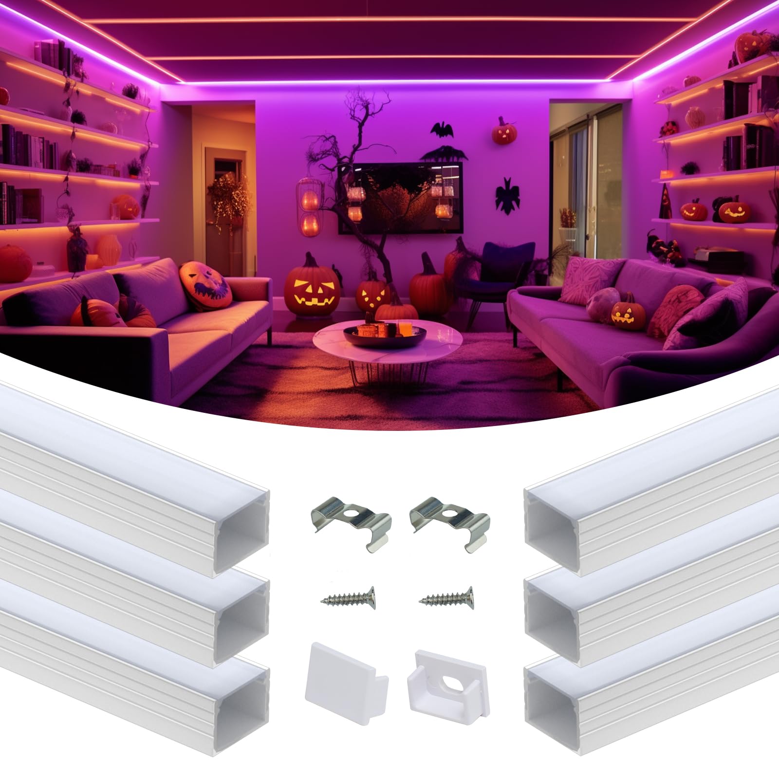 Muzata LED Channel System, 6Pack, Aluminum, 3.3FT/1M, Waterproof for LED Strip up to 16mm Width, Silver, Model U103, White Cover