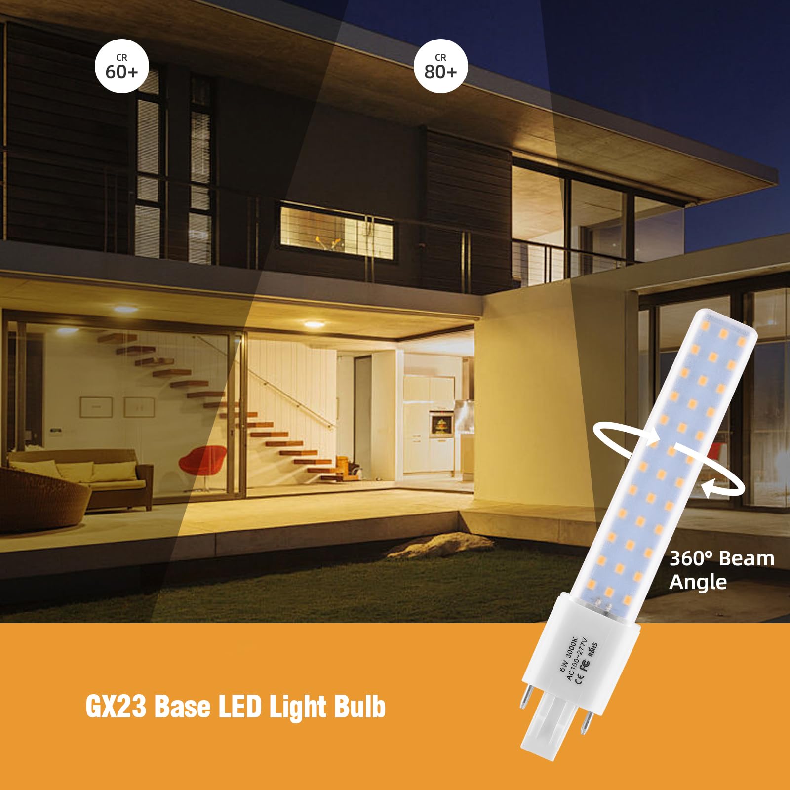 Lidesheng Gx23 Led Light Bulb Plug And Play Replacement 13W Cfl Led Stick Pl Bulb Gx23-2 Pin Base,360 Beam Angle,Warm White 3000