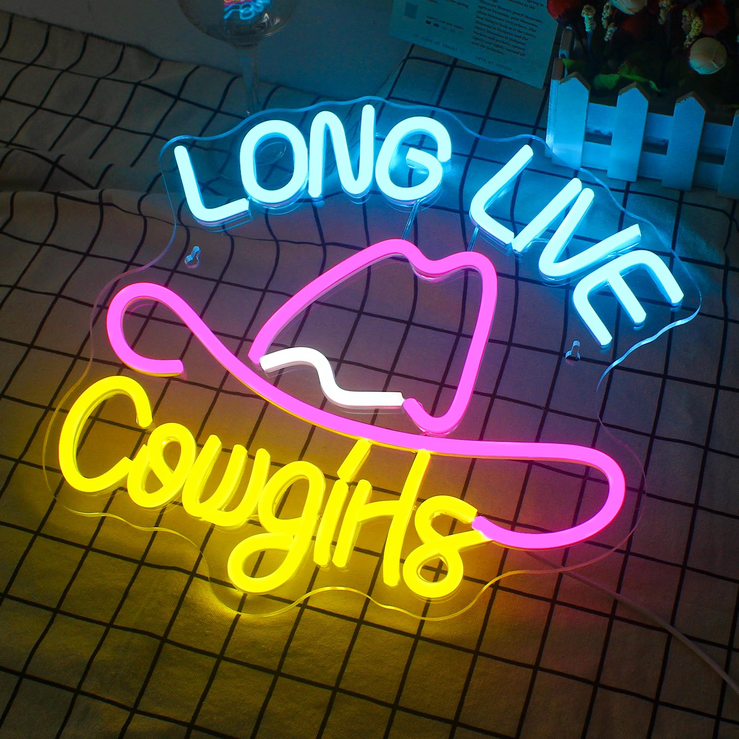 JURONGYILU Neon Sign - Colorful Cowboy Hat Wall Decor Light - Acrylic - USB Powered