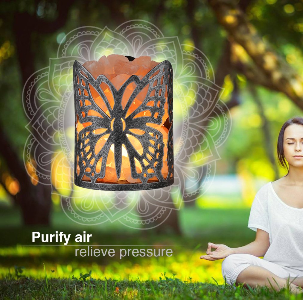 Imy King Himalayan Salt Lamp,Natural Wall Light Salt Lamp With 1 Bulbs,Rocks Salt Night Light With Butterfly Metal Basket Gift(Flame Lamp)