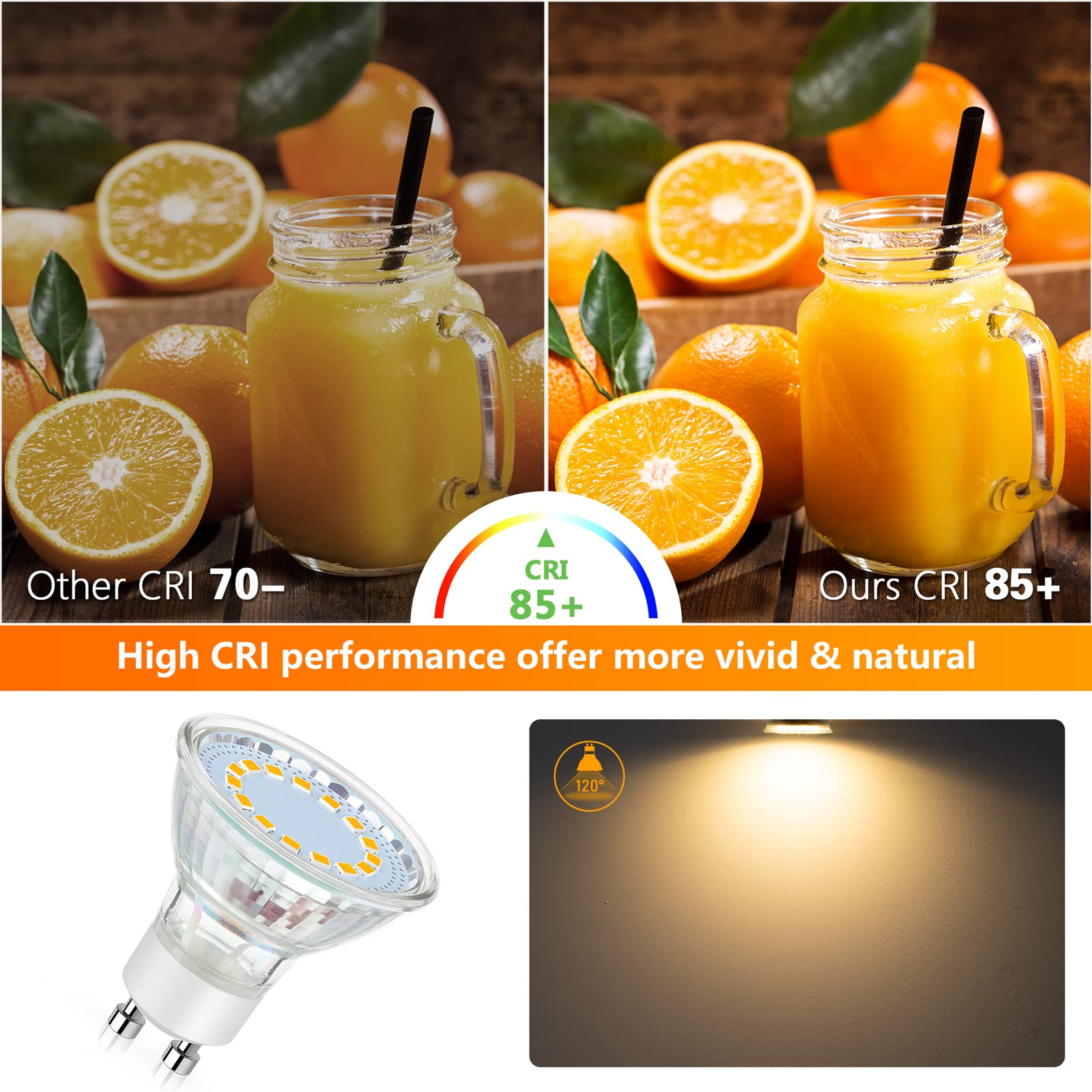 Maylaywood 4W Gu10 Led Light Bulbs, 50W Halogen Equivalent, Warm White 2700K,