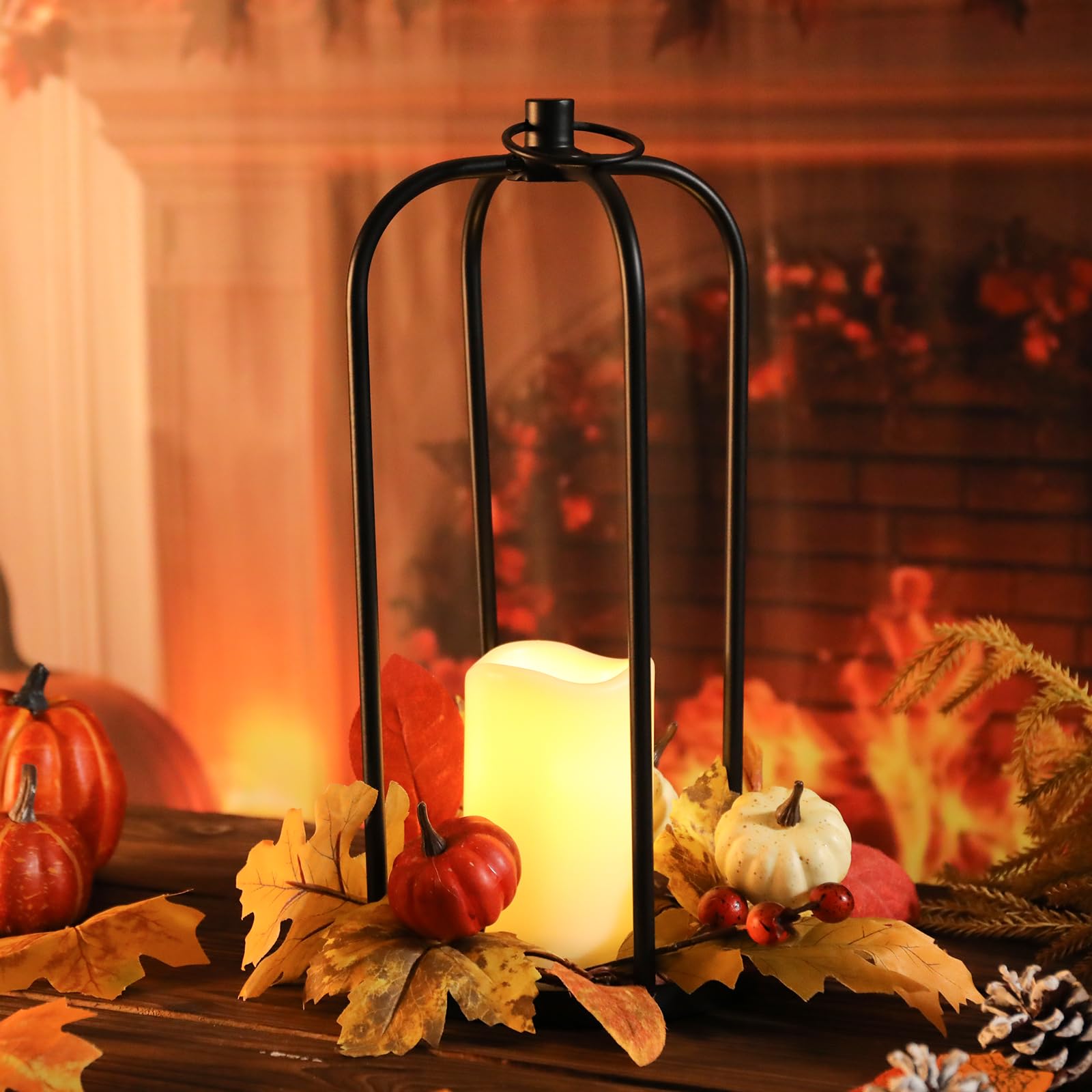 Taman Fall Decorations Candle Lantern  15 Flickering Flameless Lanterns Decorative Hanging Candle Lantern Metal Vintage For Thanksgiving Day Outdoor Patio Garden  Table Party Decor  2 Pack