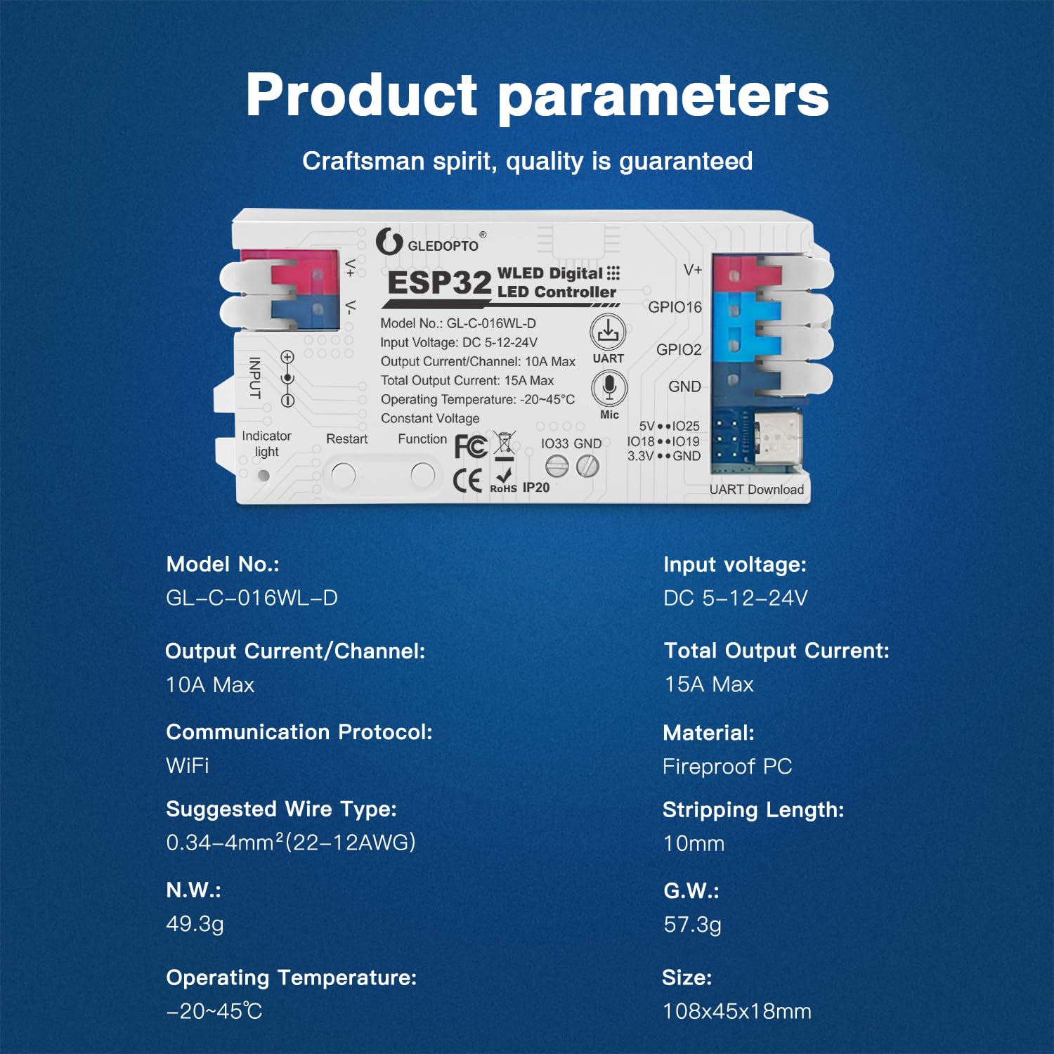 Esp32 Wled Led Strip Light Controller 15A Fuse Music Mic Diy Dynamic Lighting Uart Usb-C Download Energy Save Relay App Control Rgb Ic Addressable Digital Ws2811 Ws2812 Sk6812 Tm1814 Ws2813 Ws2815 Etc