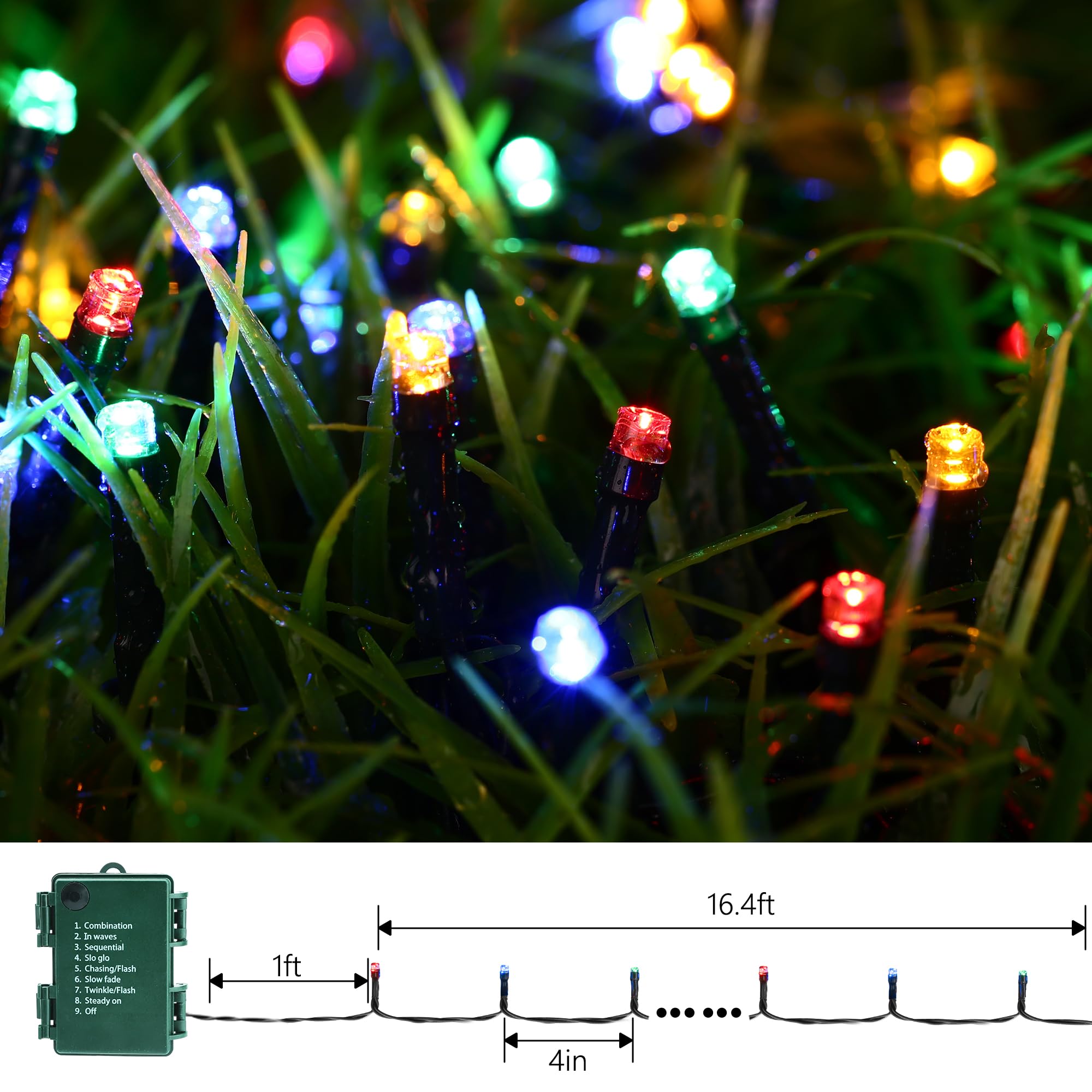 Lomotech Battery Operated Christmas Lights - 4 Pack Total 66Ft 200 Led Battery String Lights 8 Modes Waterproof With Timer For H