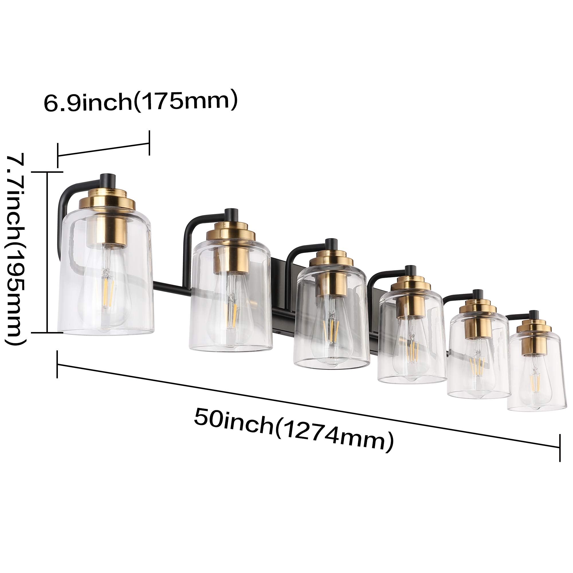 SOLFART Vintage Wall Vanity Lights for Bathroom Vanity Light 40 inch Black Globe Light Metal with Clear Glass Brass Fixtures Wal