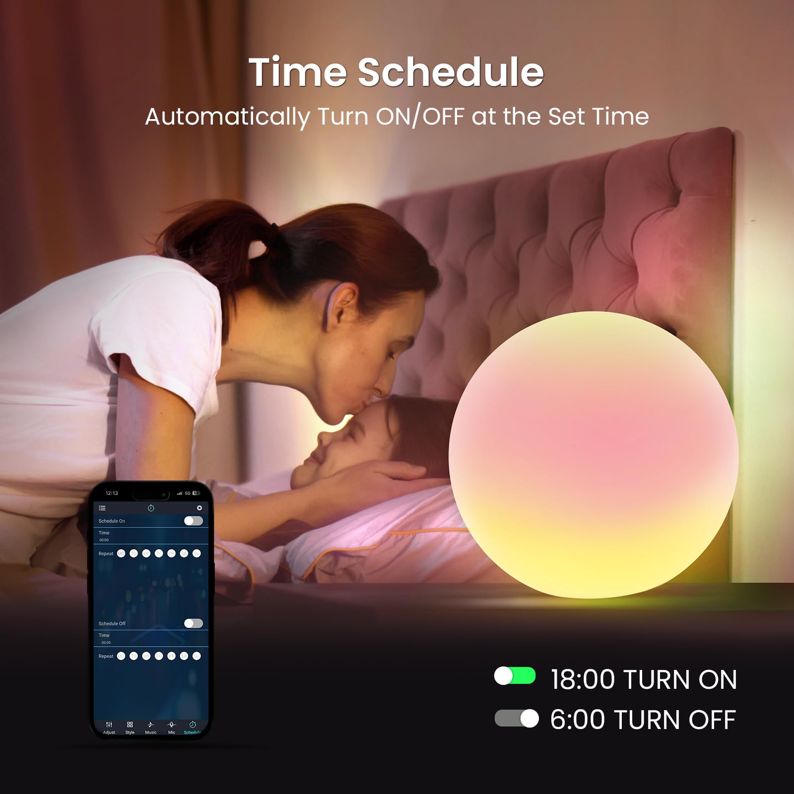 Loftek Color Changing Night Light, Smart Led Lamp With Bluetooth App And Remote Control, Music Sync, 220 Scene Modes, 12-Inch Rg