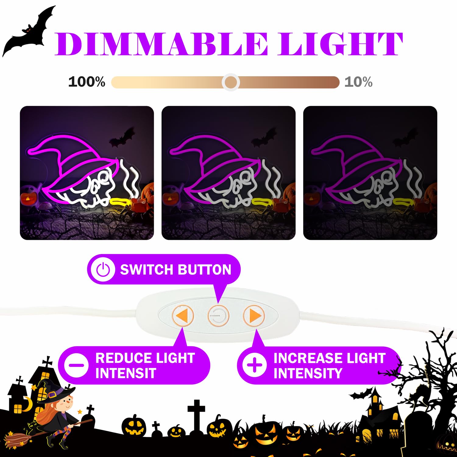 Halloween Neon Sign Dimmable Skeleton Skull Neon Sign For Wall Decor Halloween Decoration Retro Skull Light Led Halloween Ghost Hanging Neon Light Sign For Bedroom, Window, Party Gifts