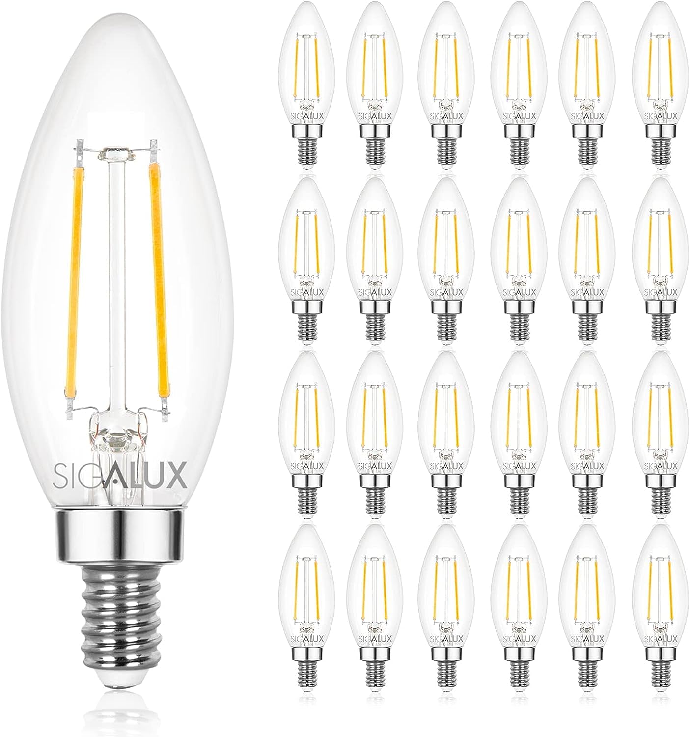 Sigalux E12 LED Bulb Dimmable 40W, Soft White, B10, 24 Count, UL Listed, for Chandeliers, Ceiling Fans, and Pendants