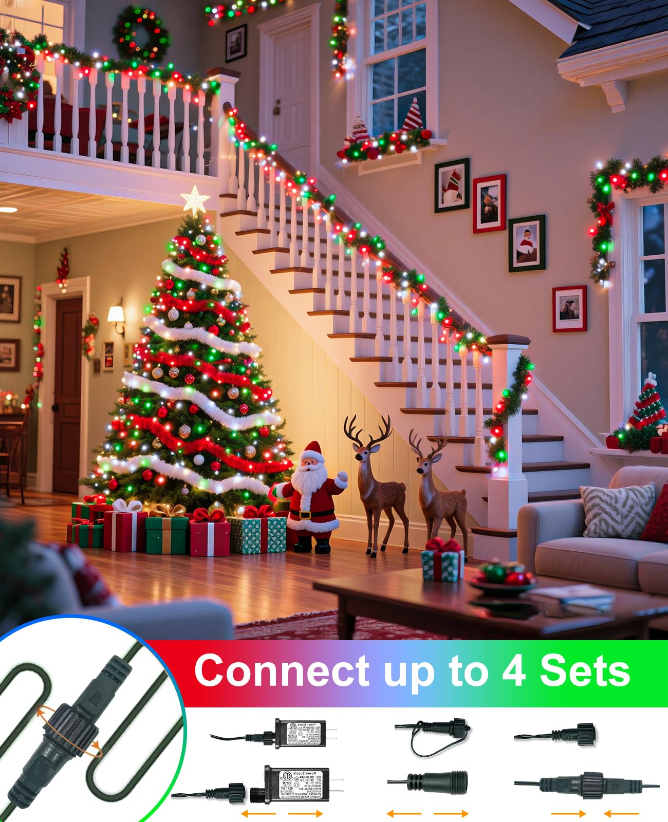 Red And Green Christmas Lights Outdoor  80Ft 240 Led Christmas Tree Lights Waterproof Plug In  8 Modes Connectable Christmas Decorations Green Wire For Indoor Room Xmas Garden Party