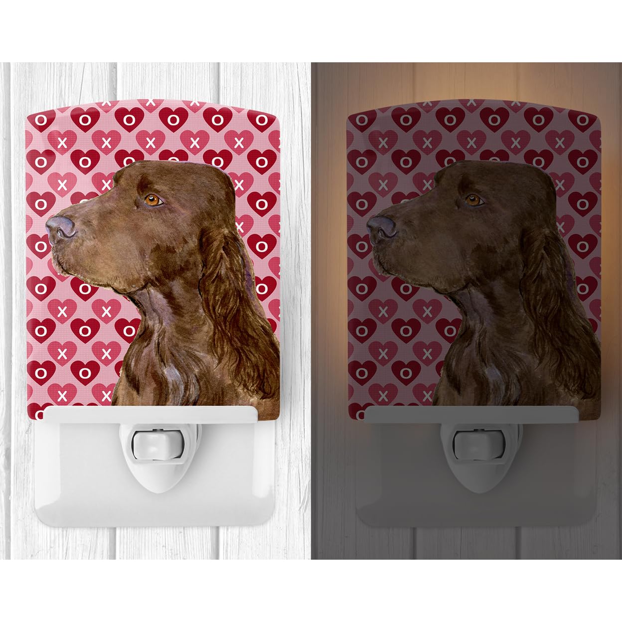 Carolines Treasures Ceramic Night Light, Field Spaniel Hearts, UL-Certified, 6x4x3in, Multicolor, Model SS4525CNL
