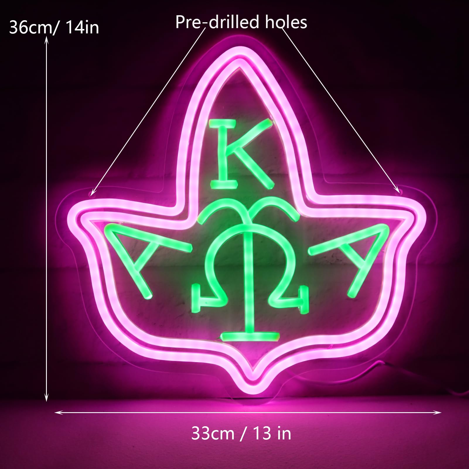 Tiabuy Pink Neon Wall Sign, Greek Sorority Decor, Acrylic, 14x13 inch, Green & Pink