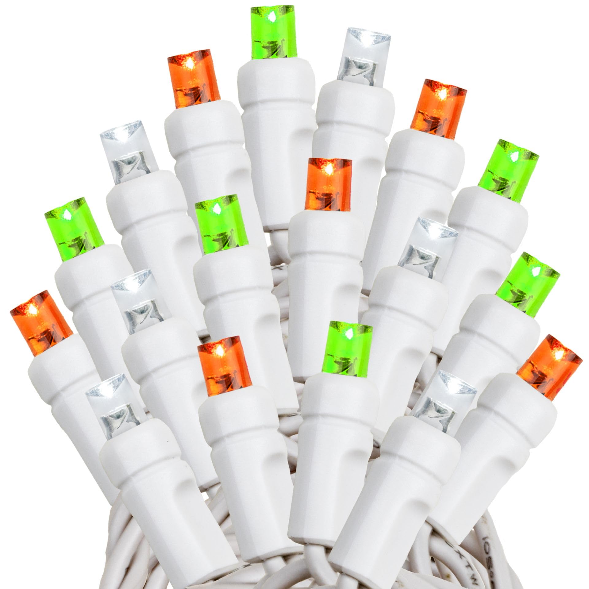 Novelty Lights 25 Feet 50 Light Green/White/Orange Led St. Patrick'S Day Lights White Wire, Connectable Mini String, Indoor/Outd