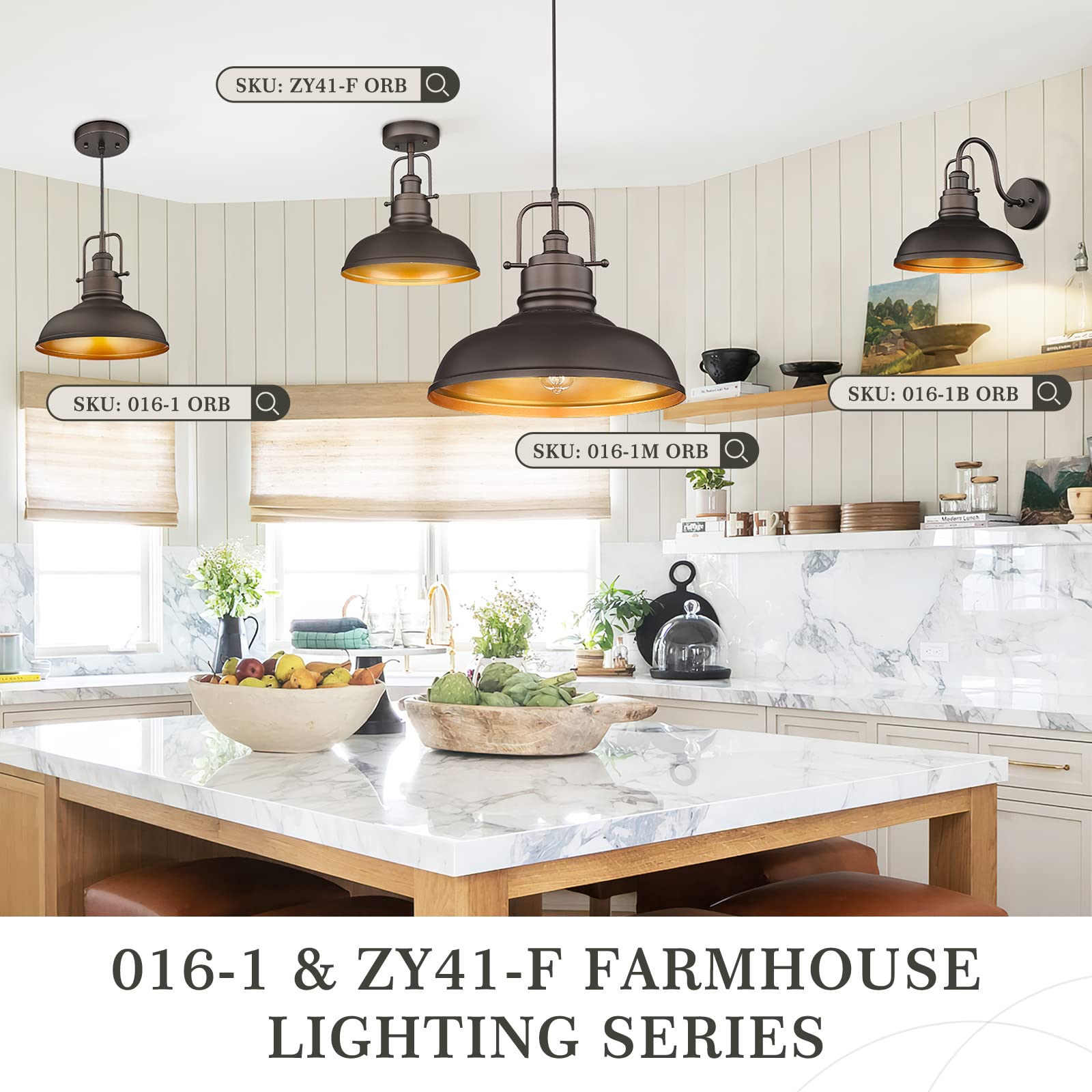 zeyu Large Kitchen Pendant Lights 17.7" Metal Dome, Oil Rubbed Bronze, 2 Pack, Model 016-1M-2PK ORB, Farmhouse Industrial Design