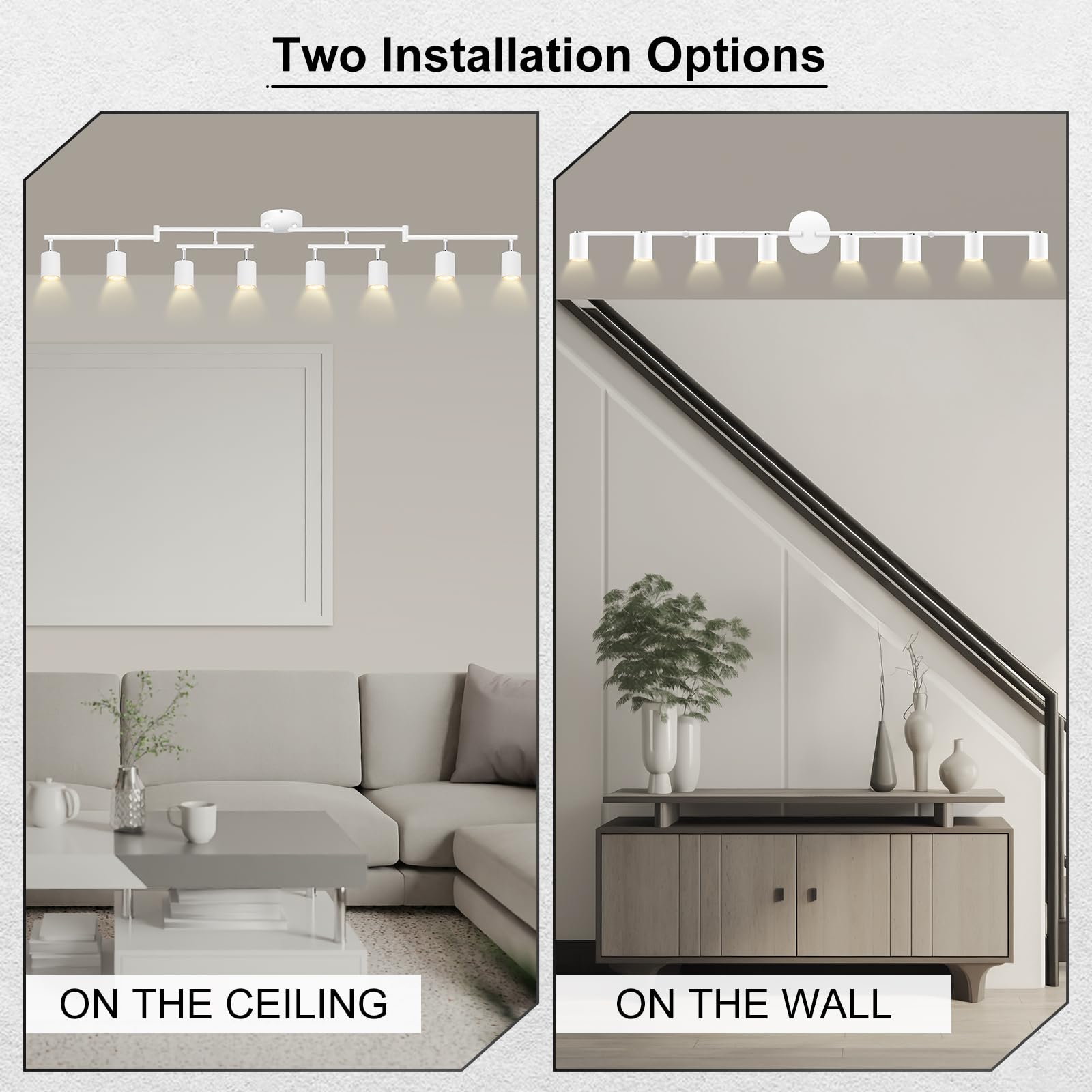 AUQUEE 8 Light Track Lighting Fixtures, Matte White, Rotatable LED Heads, Model AQC0682US, Adjustable for Kitchen/Hallway