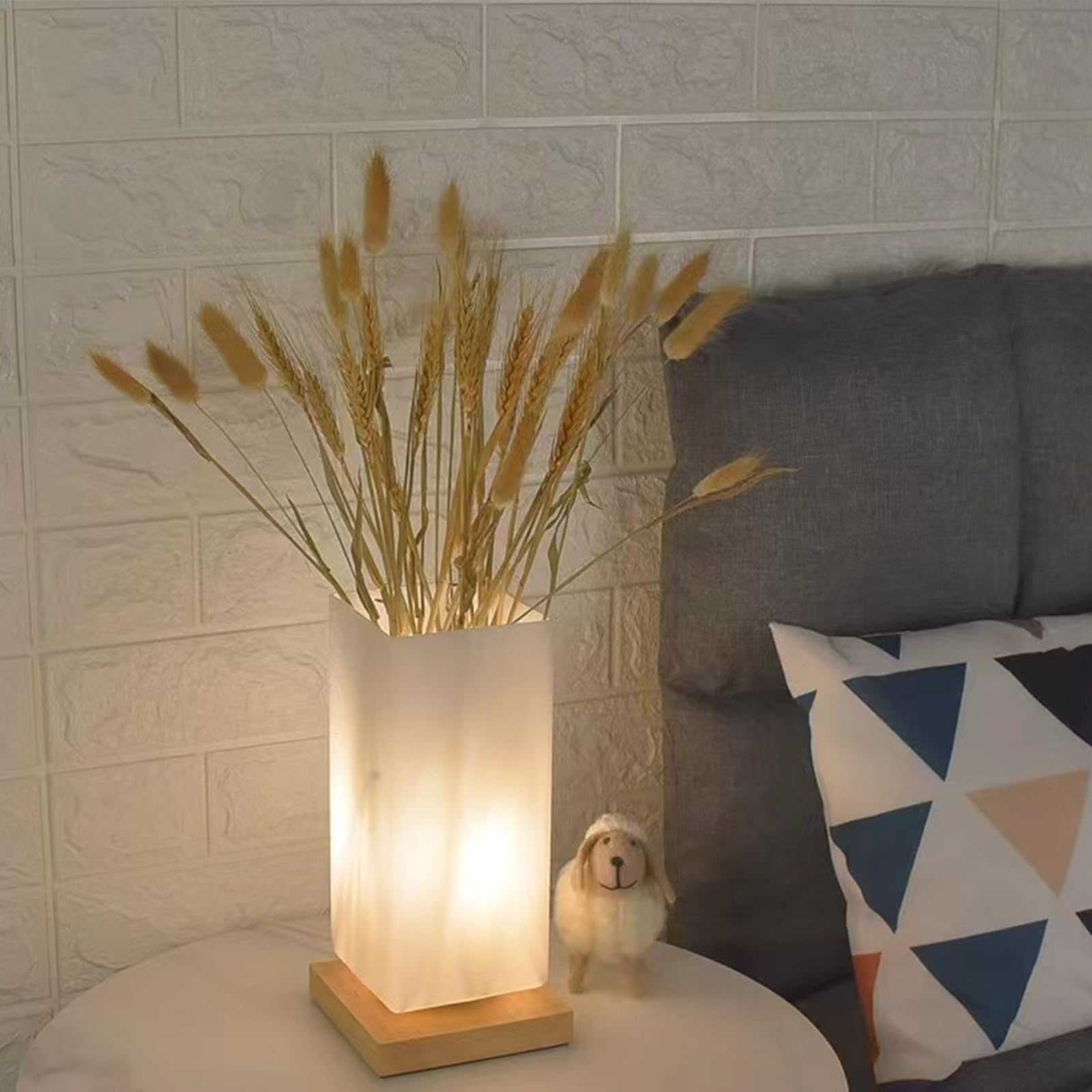 Floresita Vase Table Lamp Rechargeable Touch Lamp Dimmable 3 Colors Flower Lamp Bedside Lamp Frosted Glass Shade With Wood Base