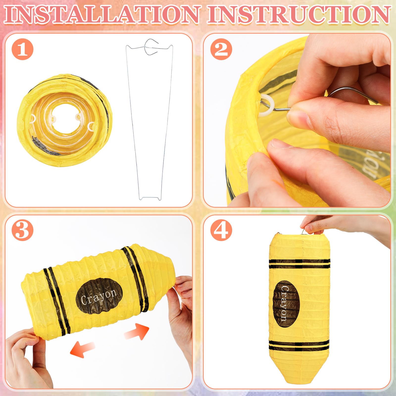 Retisee 12 Pcs Crayon Hanging Paper Lanterns Party Decorations, Colorful Preschool Kindergarten Graduation Classroom Ceiling Dec