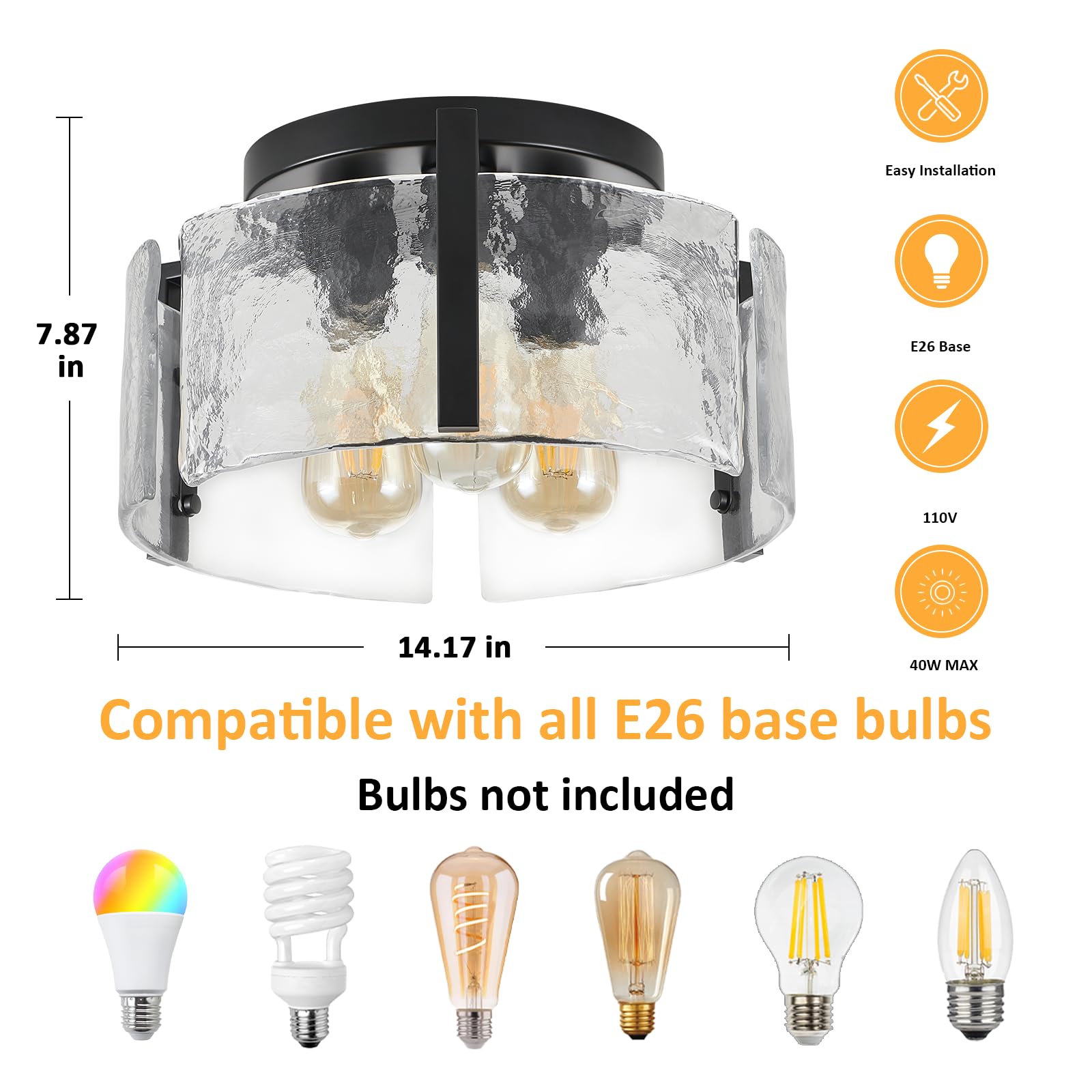 Black Flush Mount Ceiling Light Fixture, 3-Light Modern Ceiling Light, Hallway Light Fixtures Ceiling Mount, Kitchen Lighting Fi