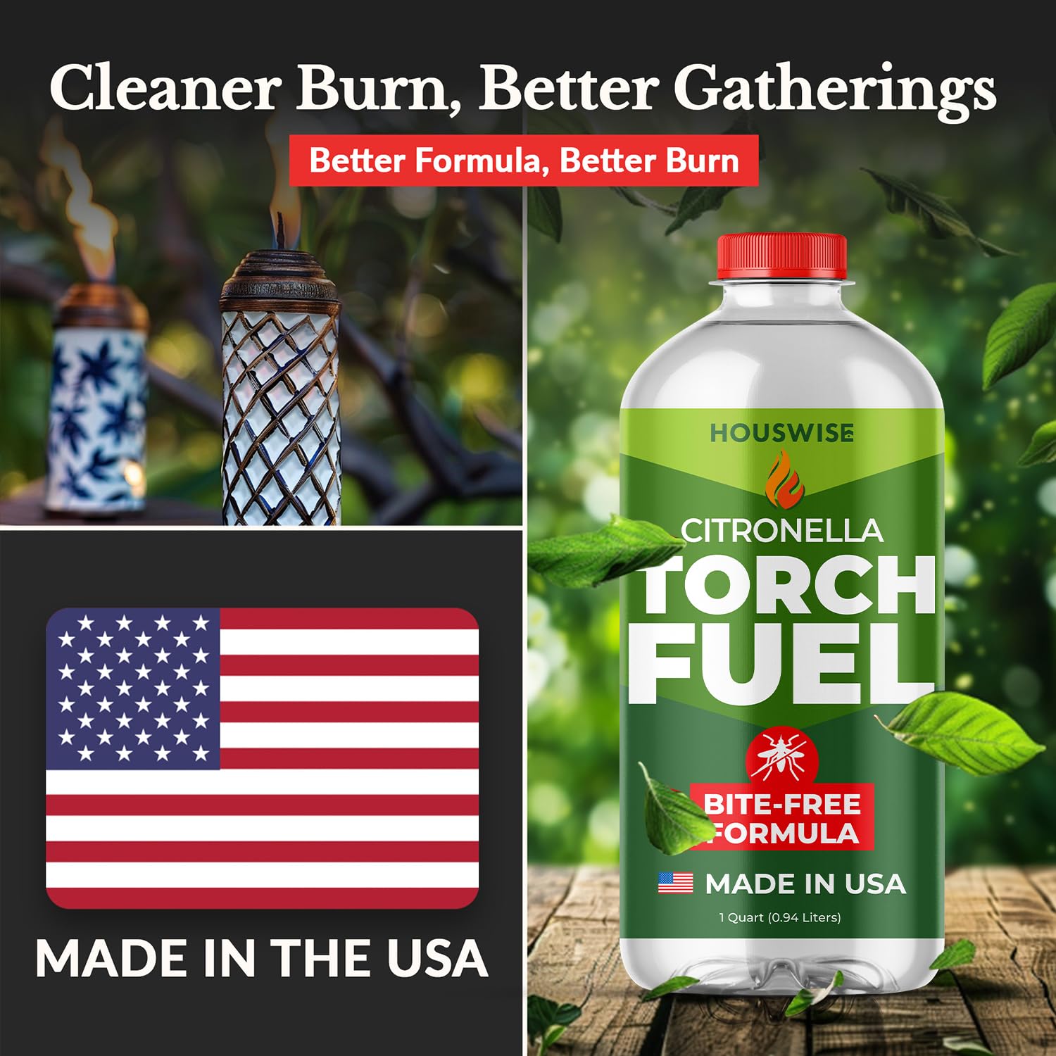 Houswise Citronella Oil Torch Fuel - 1 Quart, Scented Lamp Oil for Outdoor Torches and Lanterns