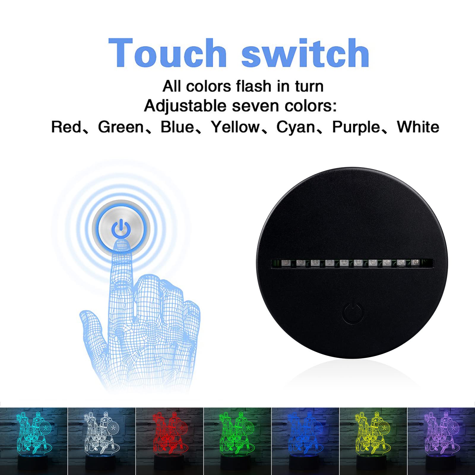 Wandaiyong 3D Illusion Led Night Light,Visual Creative 7 Colors Gradual Changing Touch Switch Usb Table Lamp For Holiday Gifts O