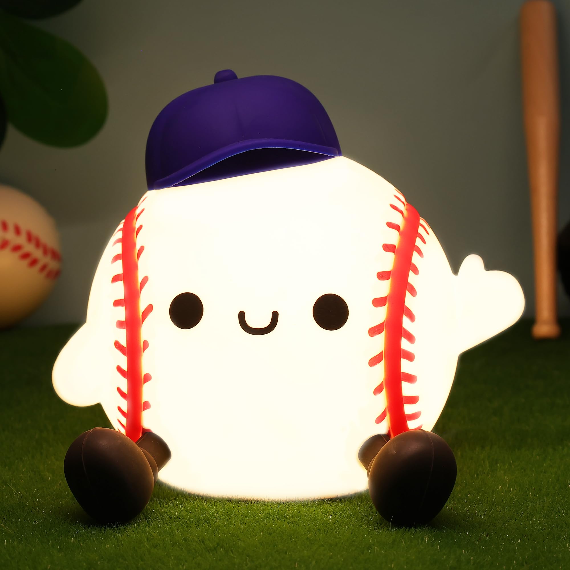 OkiyiD Baseball Night Light, Dimmable USB Silicone Lamp, 16.9x9.6x11.9cm, Pink, Model OK-GJ001-999, Ideal for