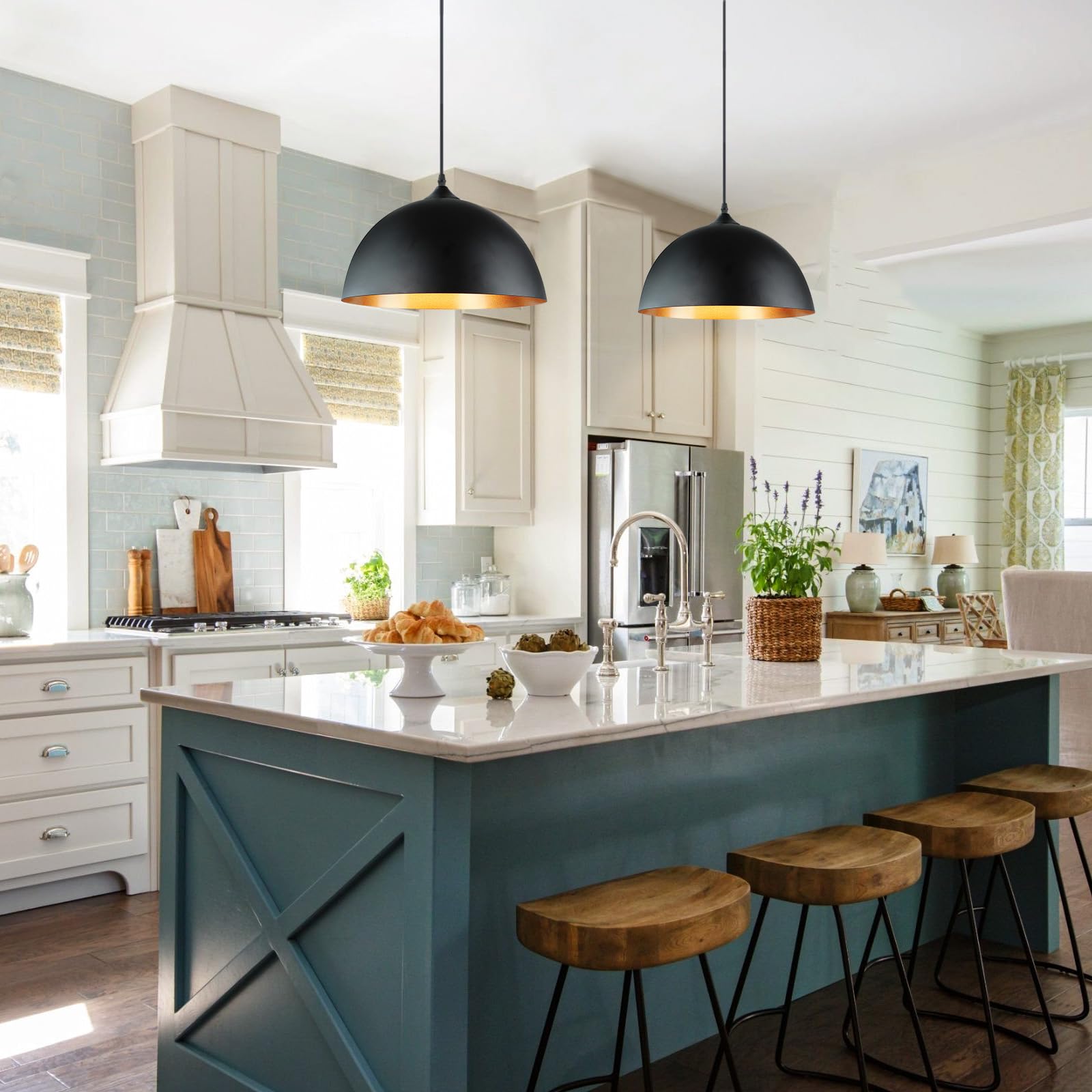 Dllt 2-Pack Plug In Pendant Light, Industrial Pendant Light Fixtures, Adjustable Pendant Lighting Over Island, Farmhouse Black G