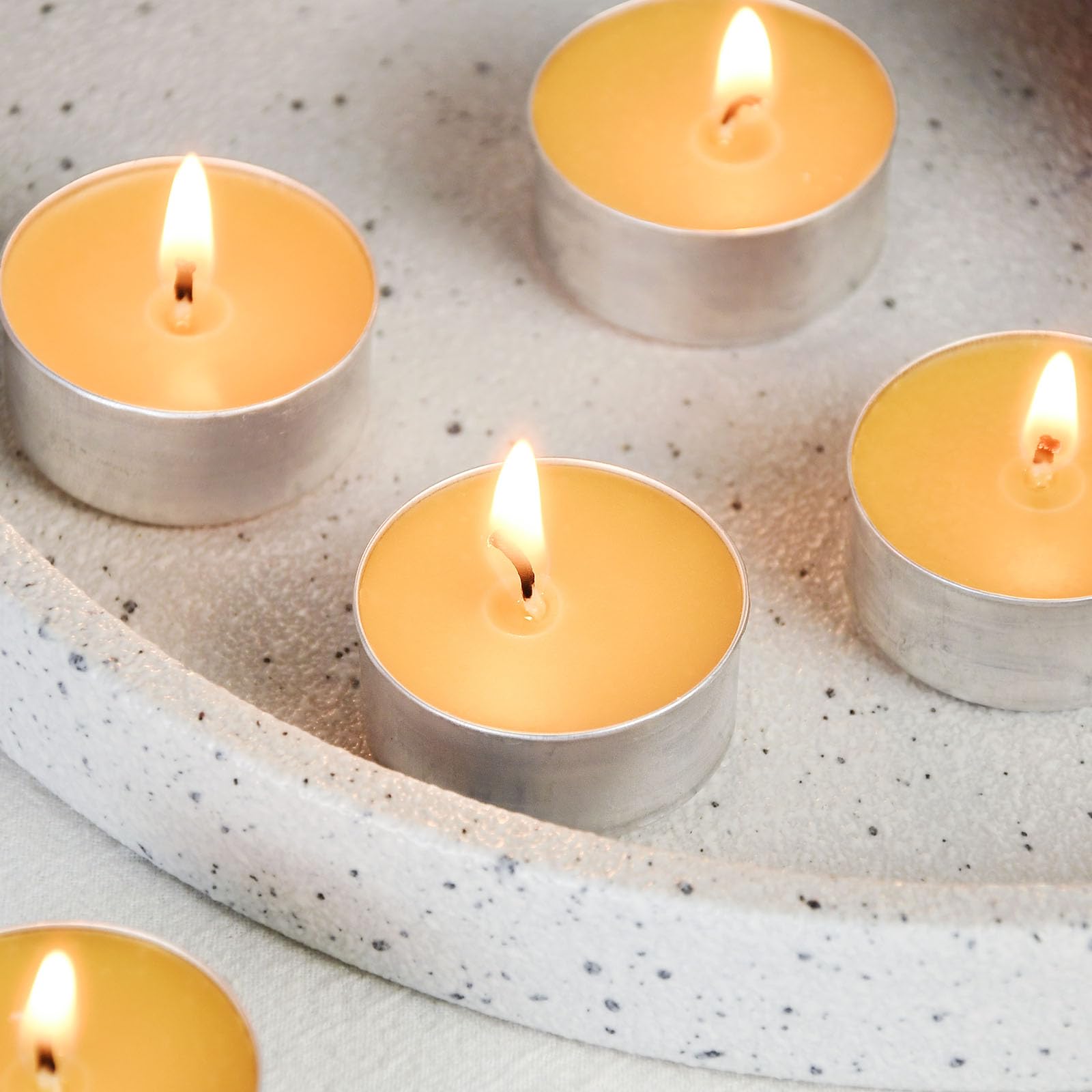 Natural Beeswax Tealight Candles In Metal Aluminum Cup - Organic Small Candle Natural Scent Smokeless 4-5 Hours Long Burning - Yellow, Pack Of 12