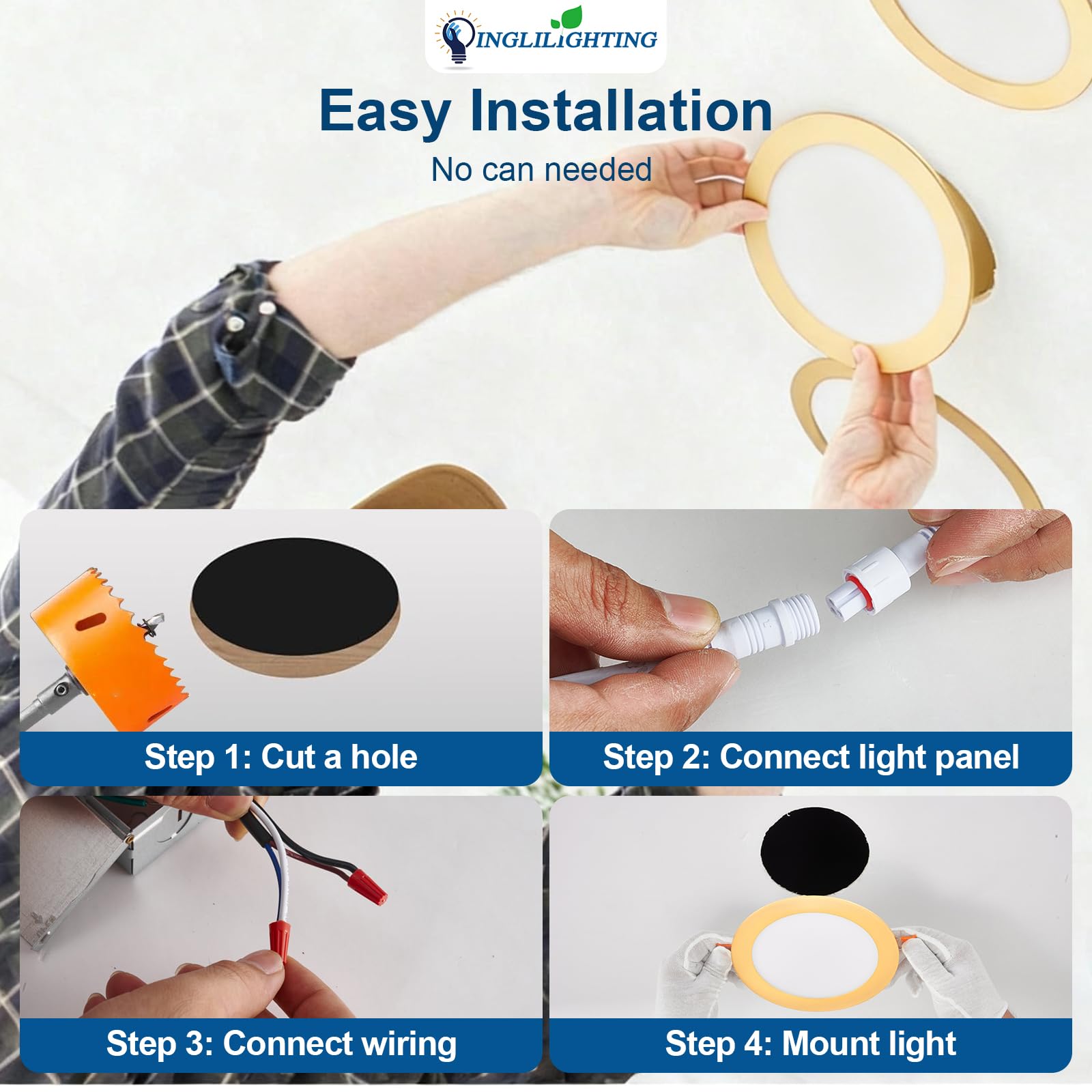 Dllt Led Recessed Ceiling Lights: 12 Pack 4 Inch 5Cct Ultra-Thin Lighting With Junction Box For Bedroom - 900Lm Brightness 9W Eqv 80W Dimmable Canless Wafer Downlight With Etl&Fcc-Gold