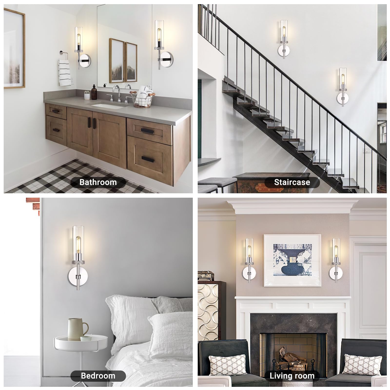 Chrome Knurled Wall Sconces Set Of Two, 14'' Sconces Wall Lighting Indoors, Bathroom Vanity Light Wall Sconces, Wall Lights For