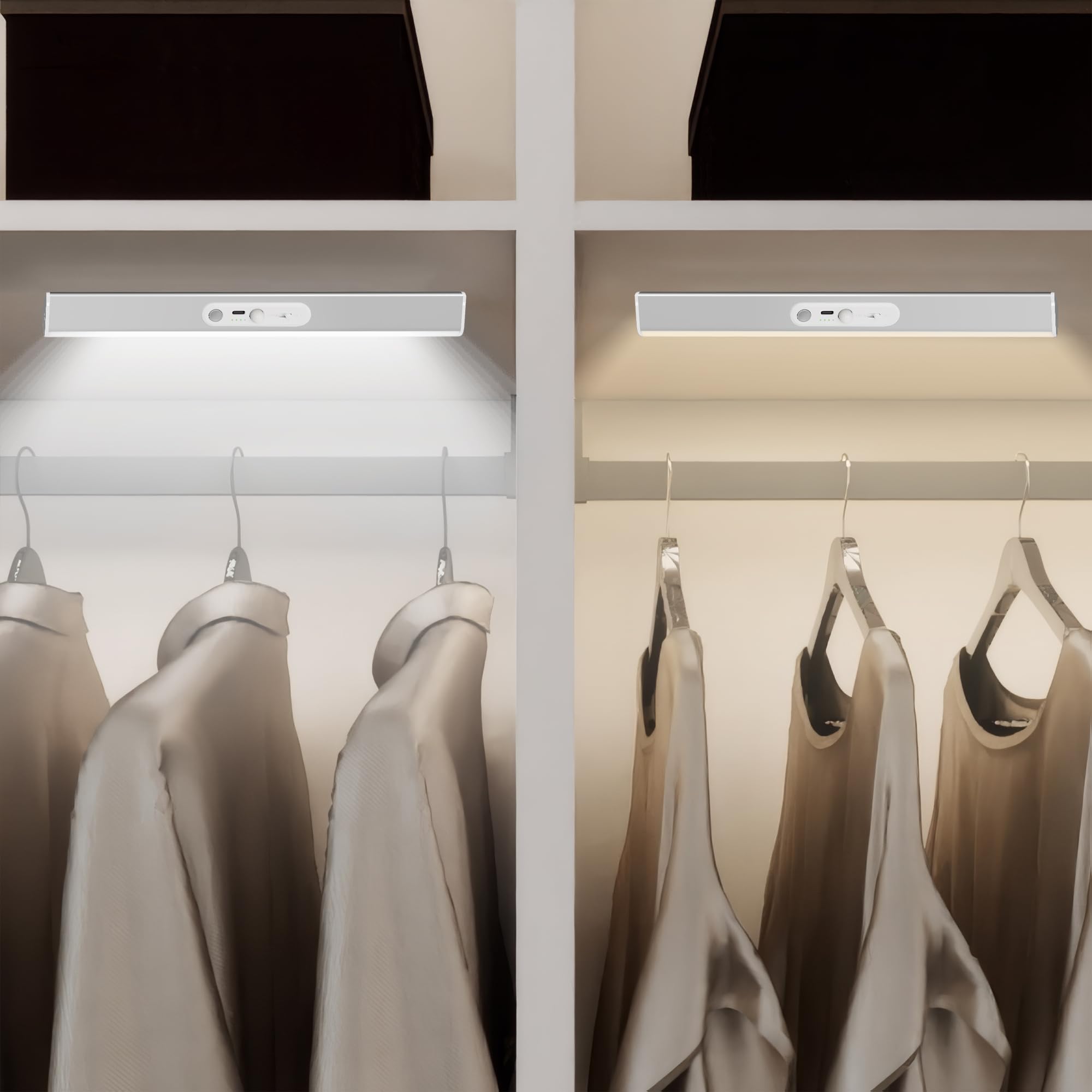 90 LED Closet Lights Motion Sensored with Eye-Protection Design, Rechargeable LED Wardrobe Lighting with Remote and Magnetic, 30
