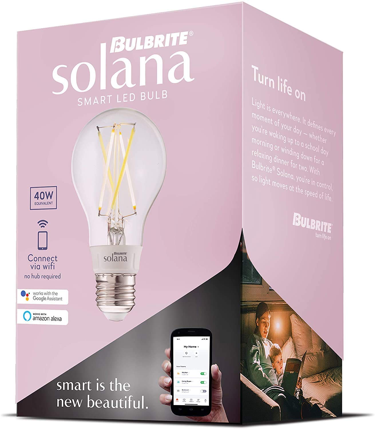 Bulbrite Solana 2-Pack A19 Wifi Connected Edison Filament Led Smart Light Bulb, Clear