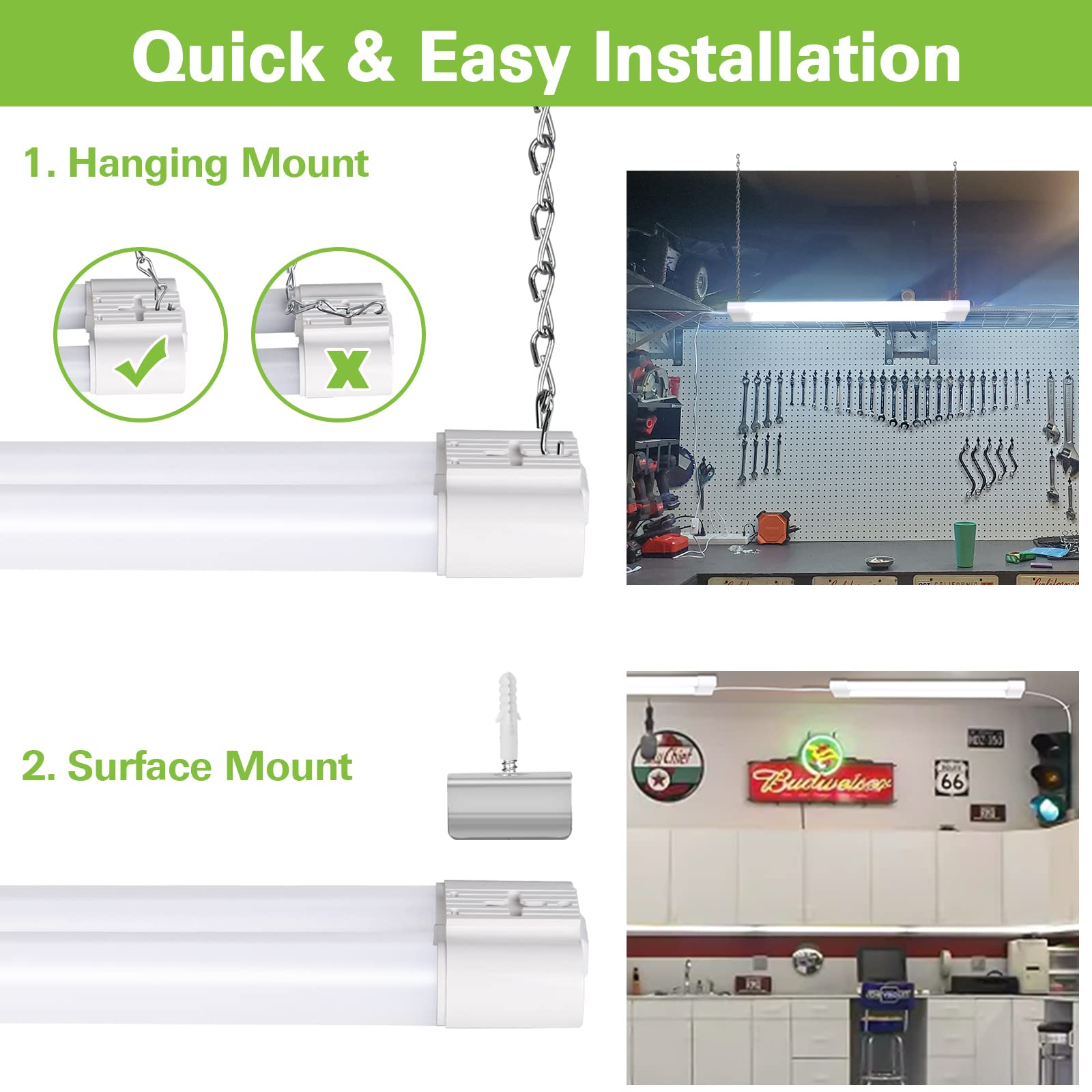 Hykolity 4 Pack LED Shop Light, 2FT 22W, 2500lm, 5000K Daylight, White, Utility Fixture, Model SL22W5KD