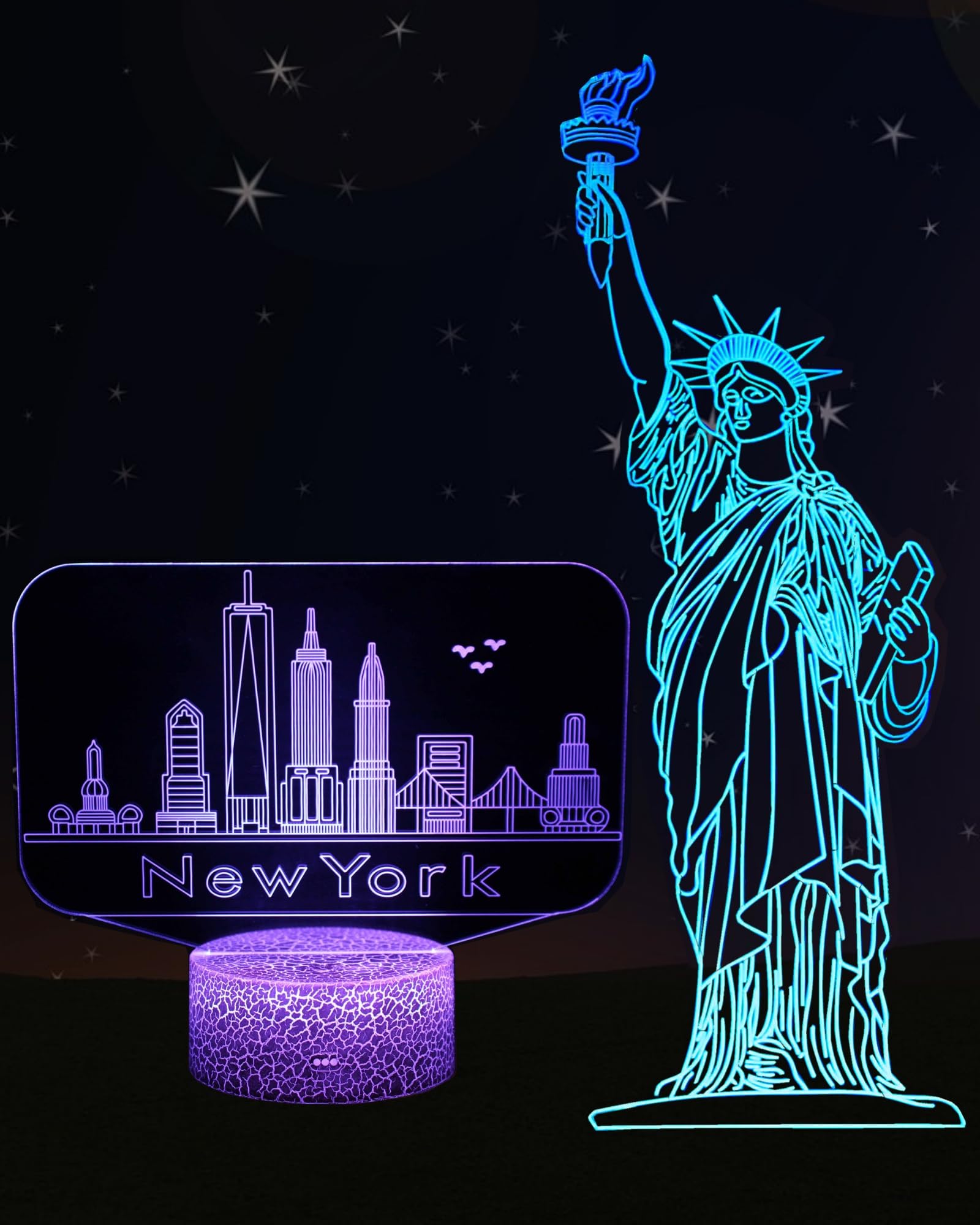 Kenmaca 3D Illusion Lamp - Statue of Liberty Night Light, 16 Colors, Dimmable, Touch & Remote Control, Model LKNW316