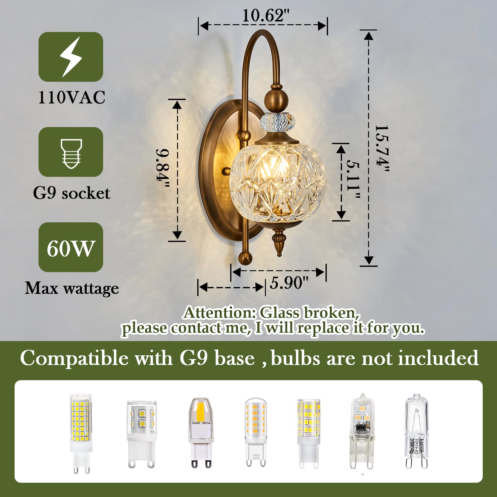 Piepooye Vintage Gold Wall Sconce, 1 Light Metal with Glass Globe Shade, Mid Century Brushed Brass, Model R-3008 for Indoor Use
