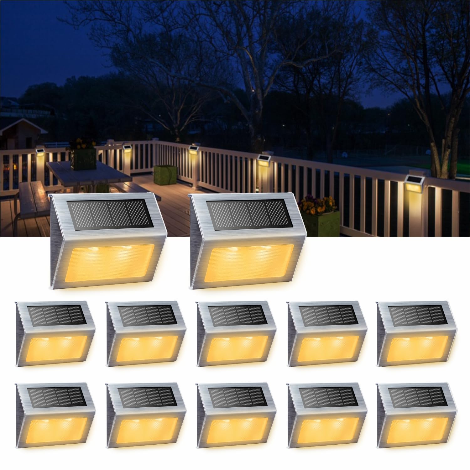 XLUX Solar Lights for Steps Decks Pathway Yard Stairs Fences, LED lamp, Outdoor Waterproof,Warm Light,12 Pack