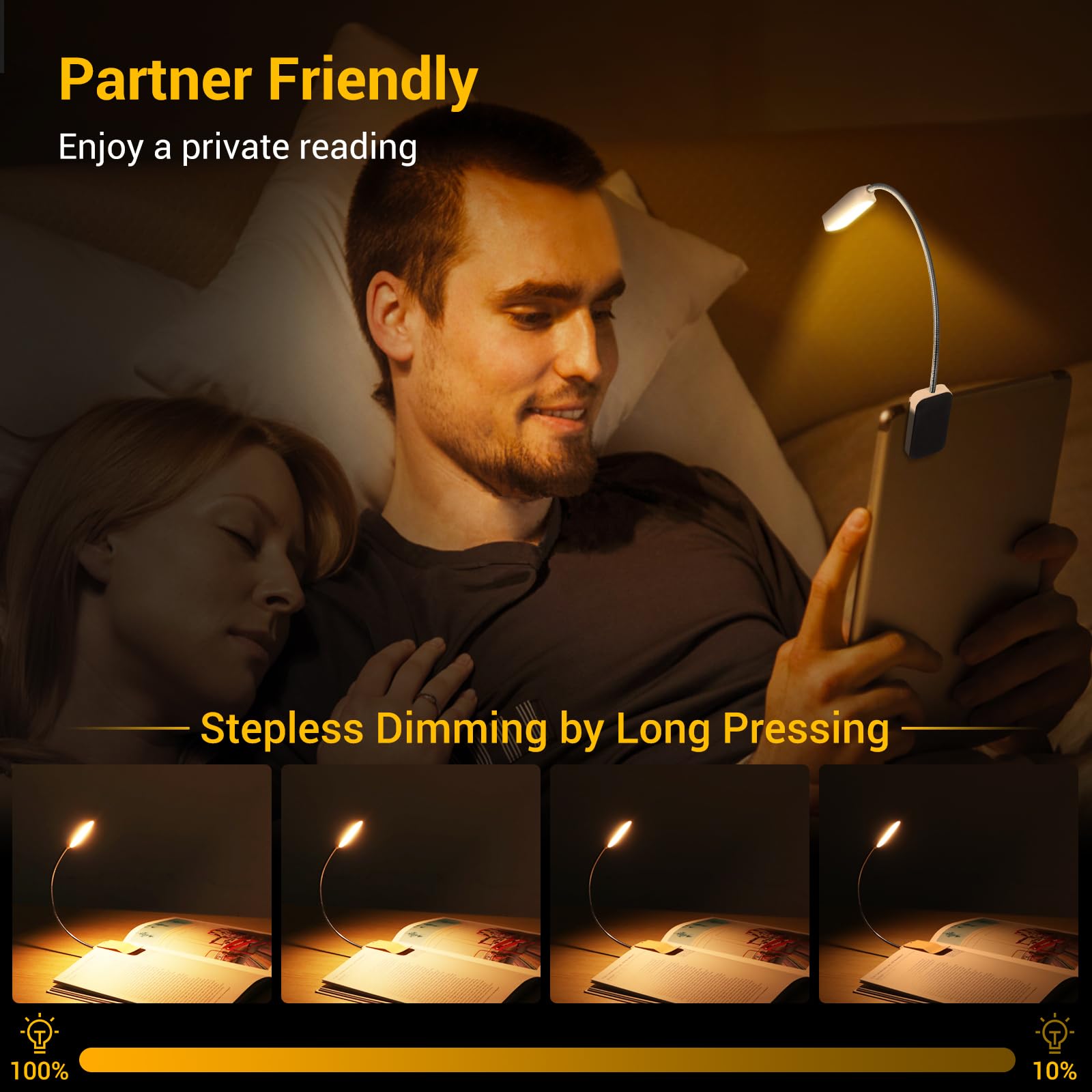 Book Light 2 Pack, Rechargeable Reading Lights For Books In Bed-Eye Caring 3 Colors, Stepless Dimming, 360 Flexible Studying Sma