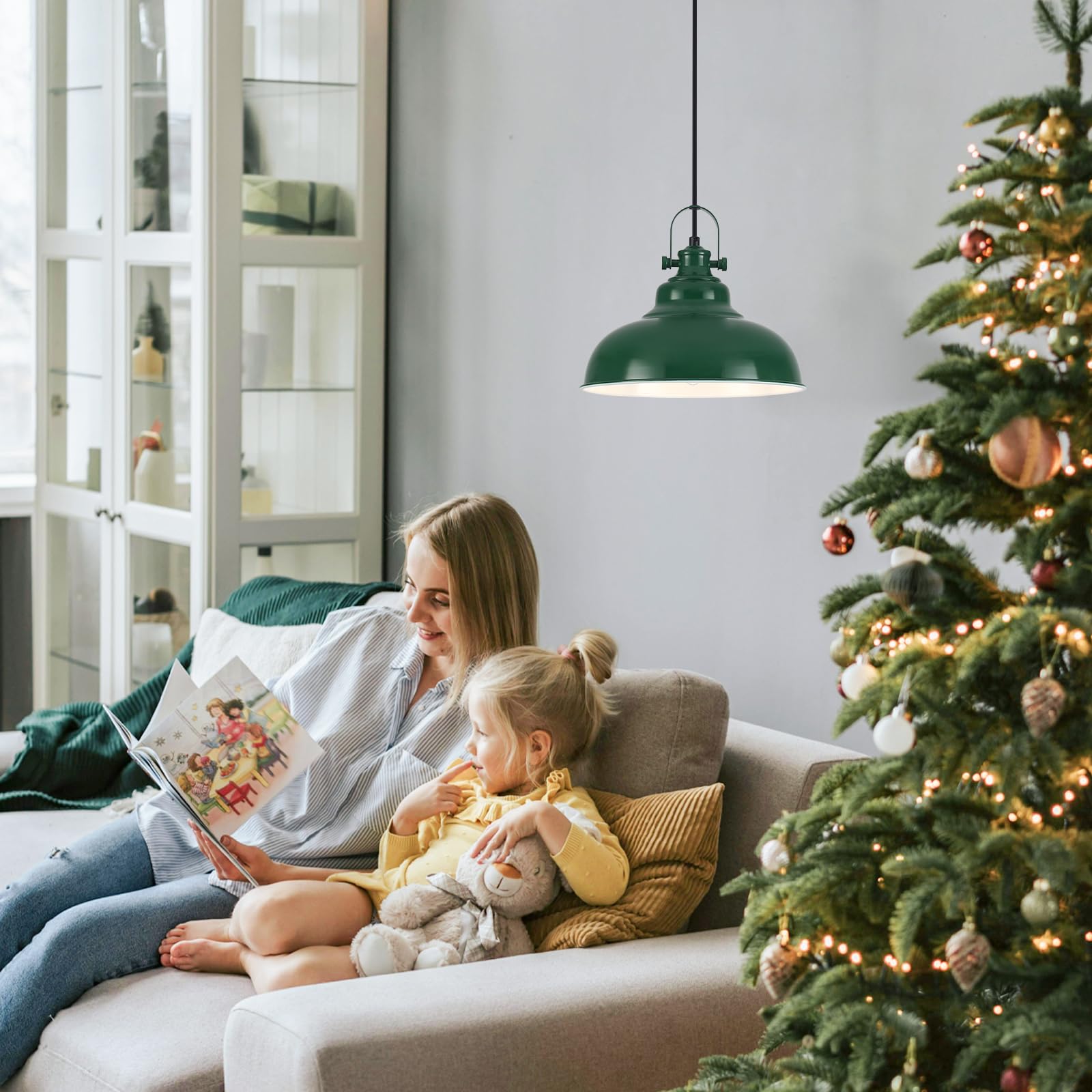 Guihualove Green Pendant Lights Kitchen Island 2 Pack, Dome Pendant Light, Farmhouse Pendant Light Fixtures (11.41'' W), Island