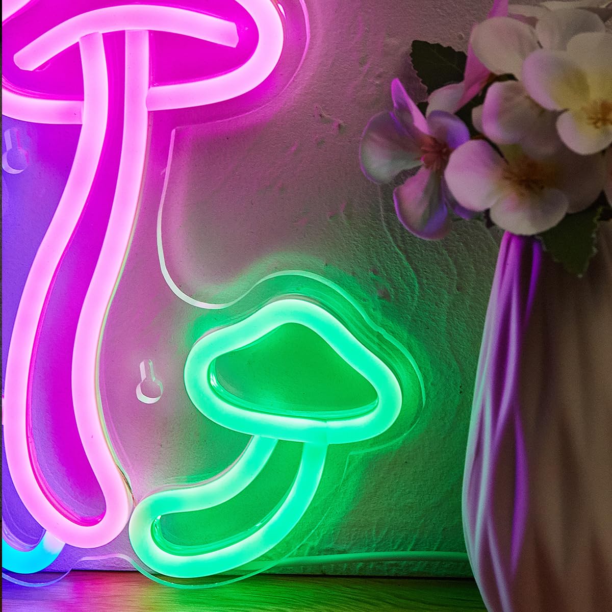 Chi-buy LED Neon Mushroom Sign, USB Powered Night Light, Acrylic 3D Wall Art, Pink Green, Model 10ab9657-54f9-494c-b796-bf45f
