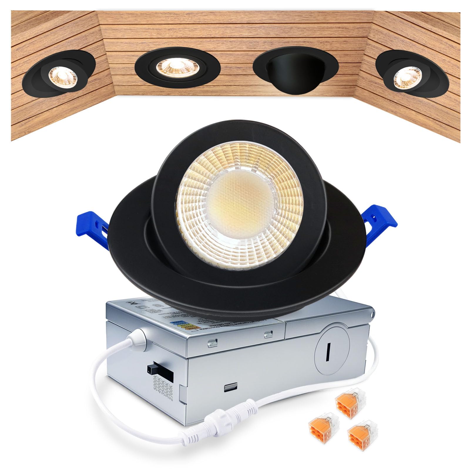 Zouzai 3 Inch Gimbal Black Led Recessed Lighting  360+90 Adjustable Directional Led Recessed Lights  2700K/3000K/3500K/4000K/5000K Dimmable Retrofit Eyeball Can Lights With Jbox Etl (Black  1 Pack)