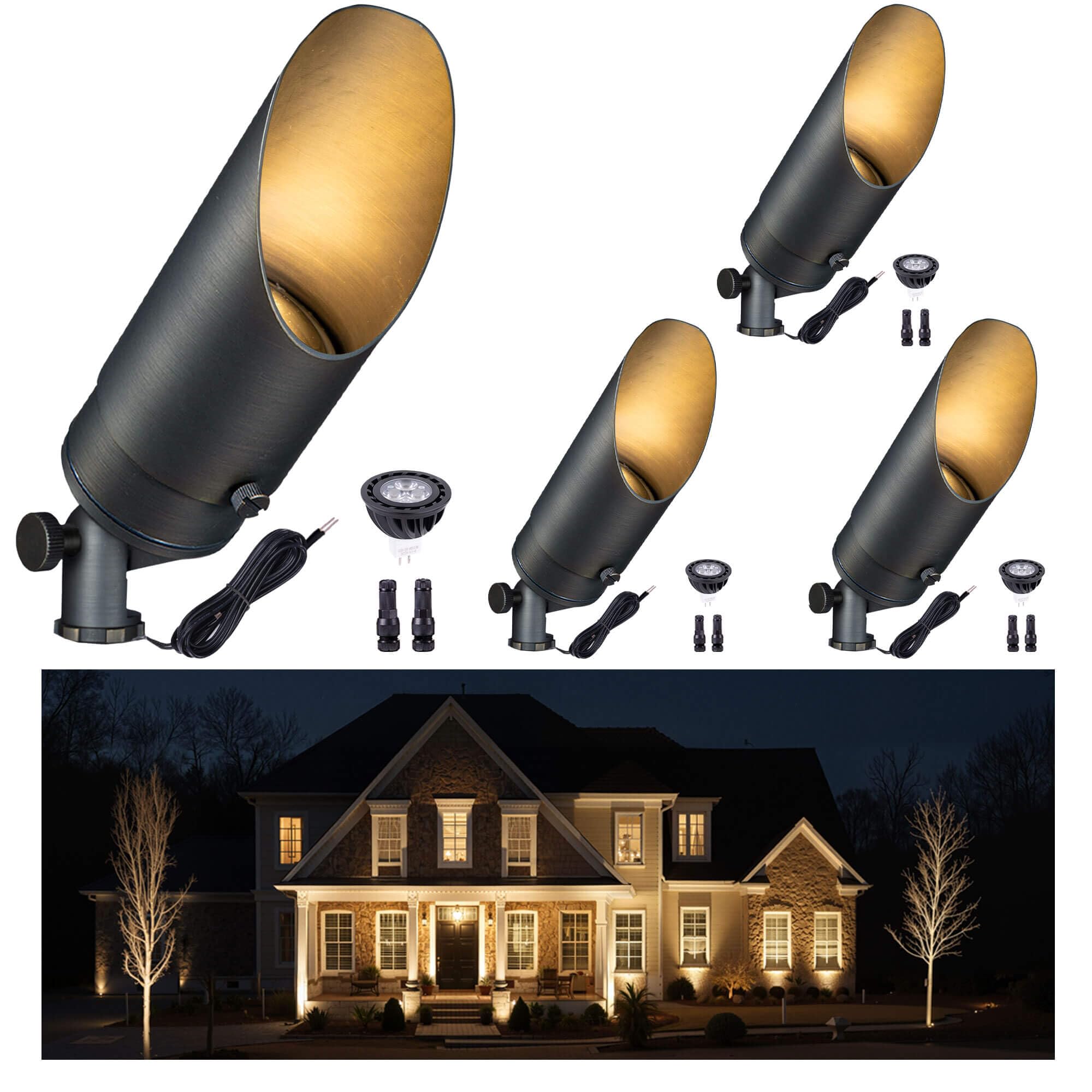 Gardenreet Brass Landscape Lighting - Low Voltage Outdoor Spotlights, Wired LED Uplights 12V, Waterproof Spot Lights, Antique Br