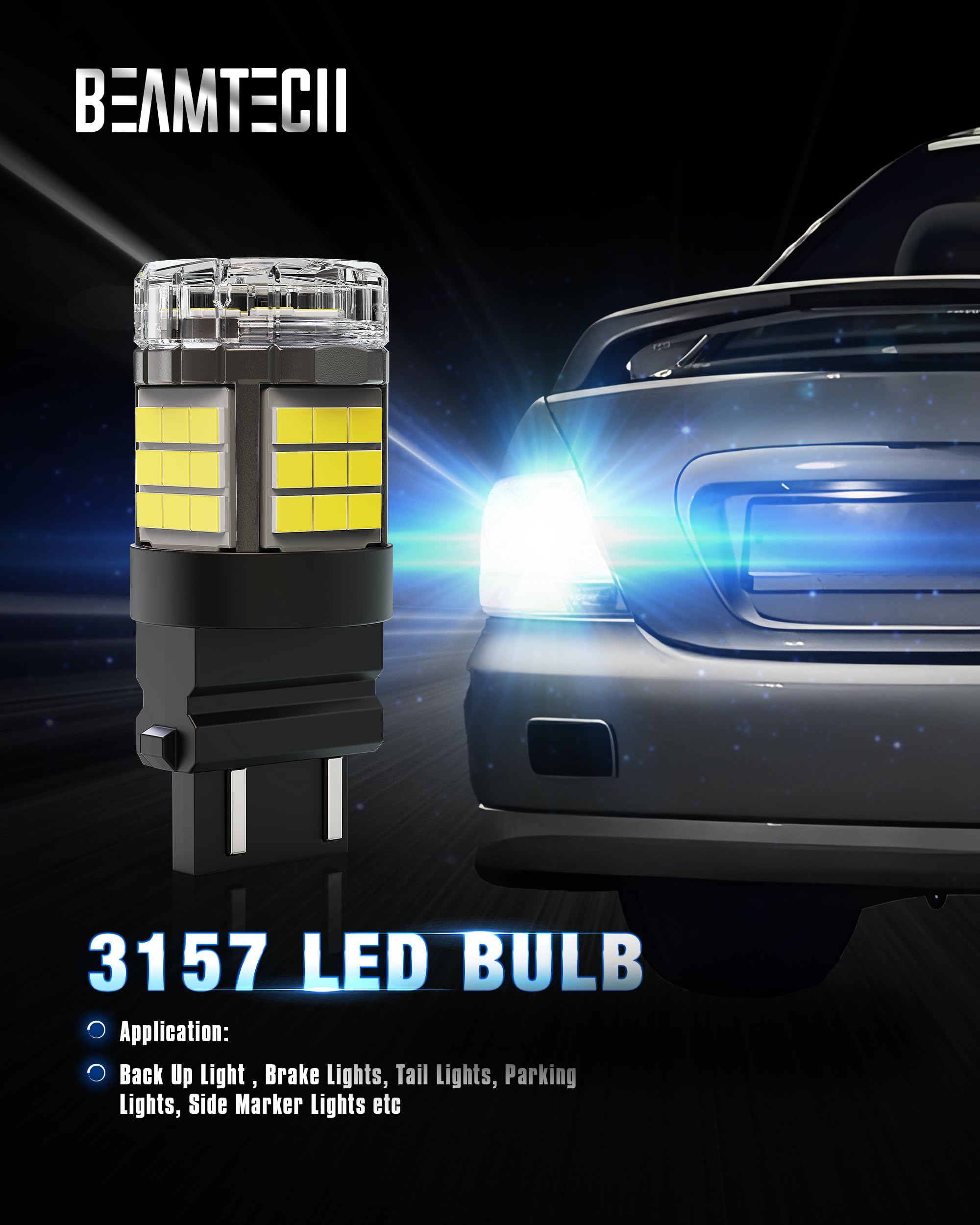 BEAMTECH 3157 LED Bulbs, 6500K White, CANBUS Compatible, Super Bright for Tail Lights, Brake Lights, Pack of 2