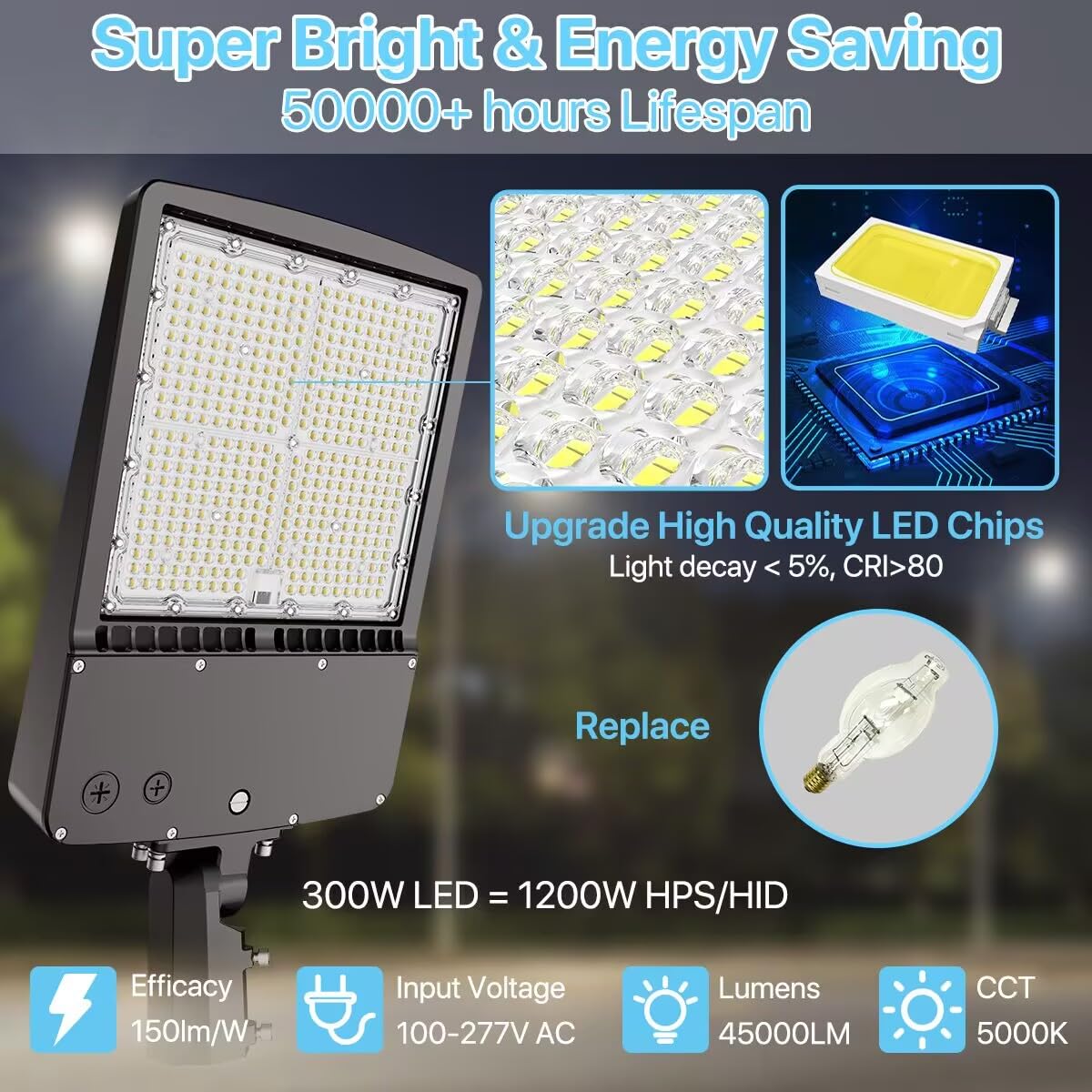 HYPERLITE 300W LED Parking Lot Lights 45000lm 5000K Bronze Aluminum Model SAZE-300WSFM-1PC with Photocell